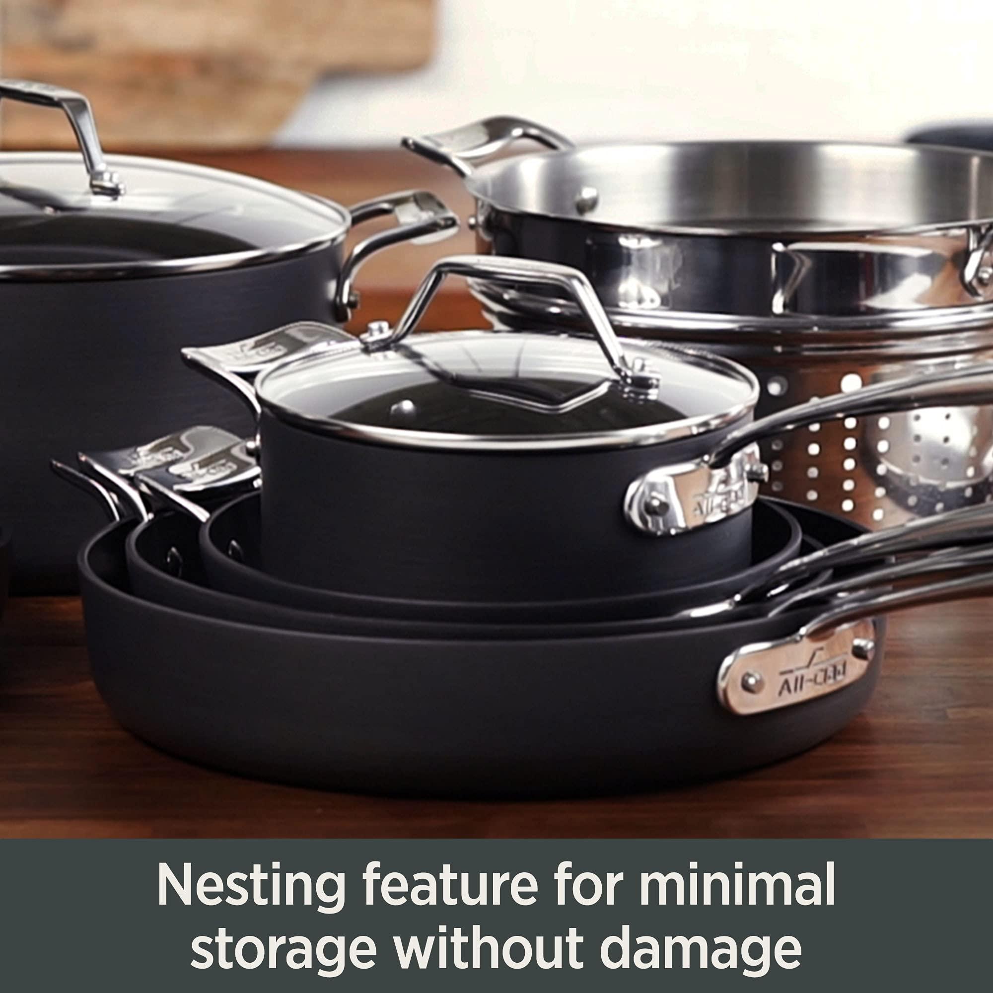 All-Clad Essentials Hard Anodized Nonstick Sauce Pan Set 4 Piece, 8, 10.25 Inch, 4 Quart Oven Broiler Safe 500F Pots and Pans, Cookware Black - Image 7