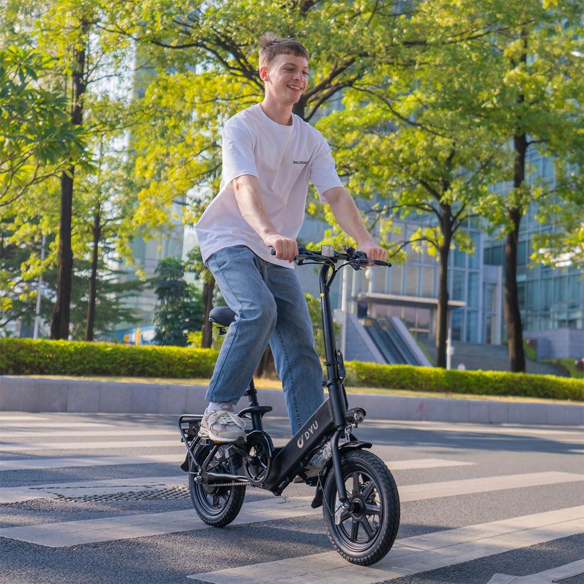 DYU Electric Bike for Adults Teens, Folding Electric Bicycle,Commuter City E-Bike with 350W Motor and 36V 7.5Ah Battery,3 Levels Assist, Dual Disc Brakes,14/16" Foldable ebike with Pedals - Image 2