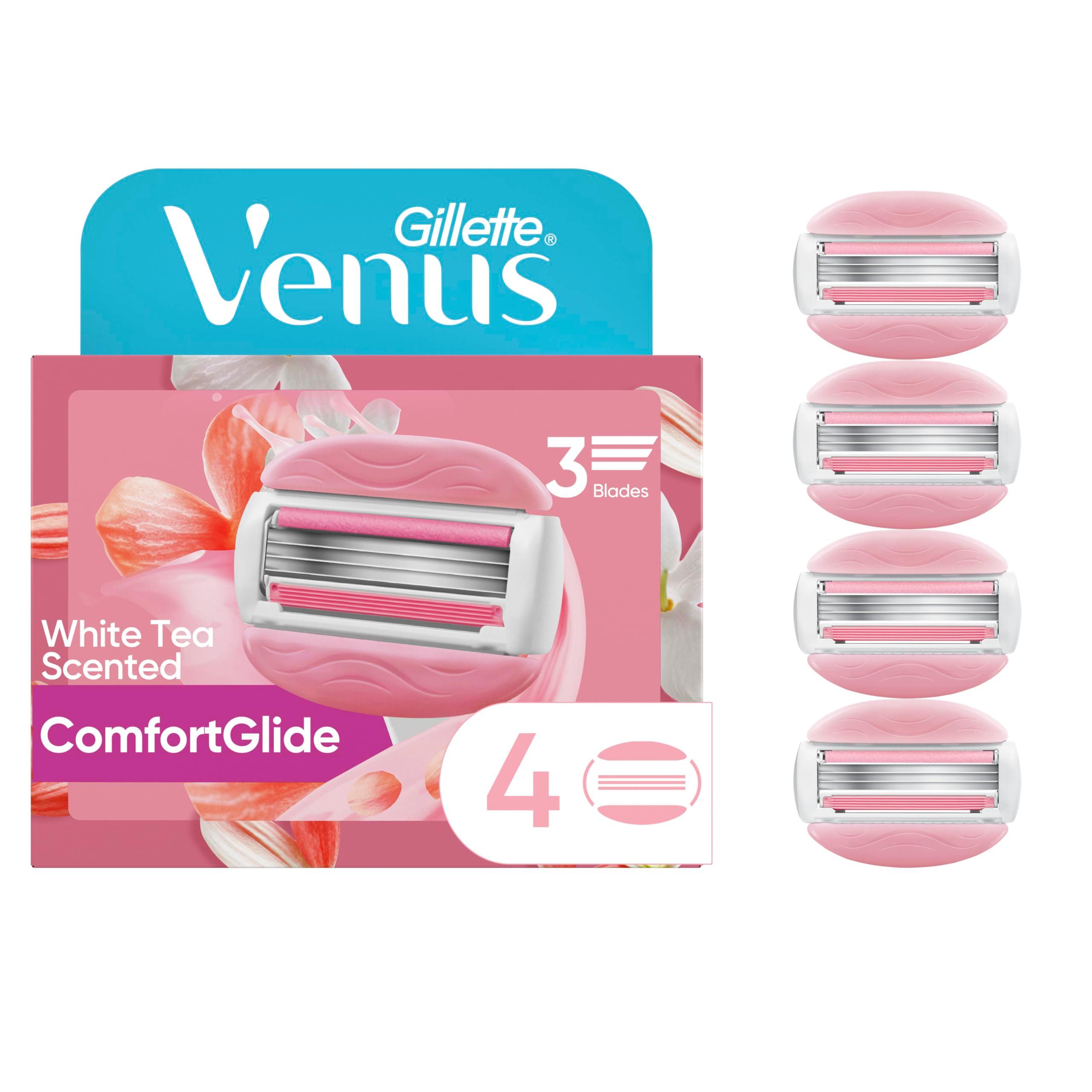 Gillette Venus ComfortGlide White Tea Women's Razor Refills, 4 Refill Cartridges, Fits Venus Reusable Razor Handles, 3-Bladed with Built-in Shave Gel Bars