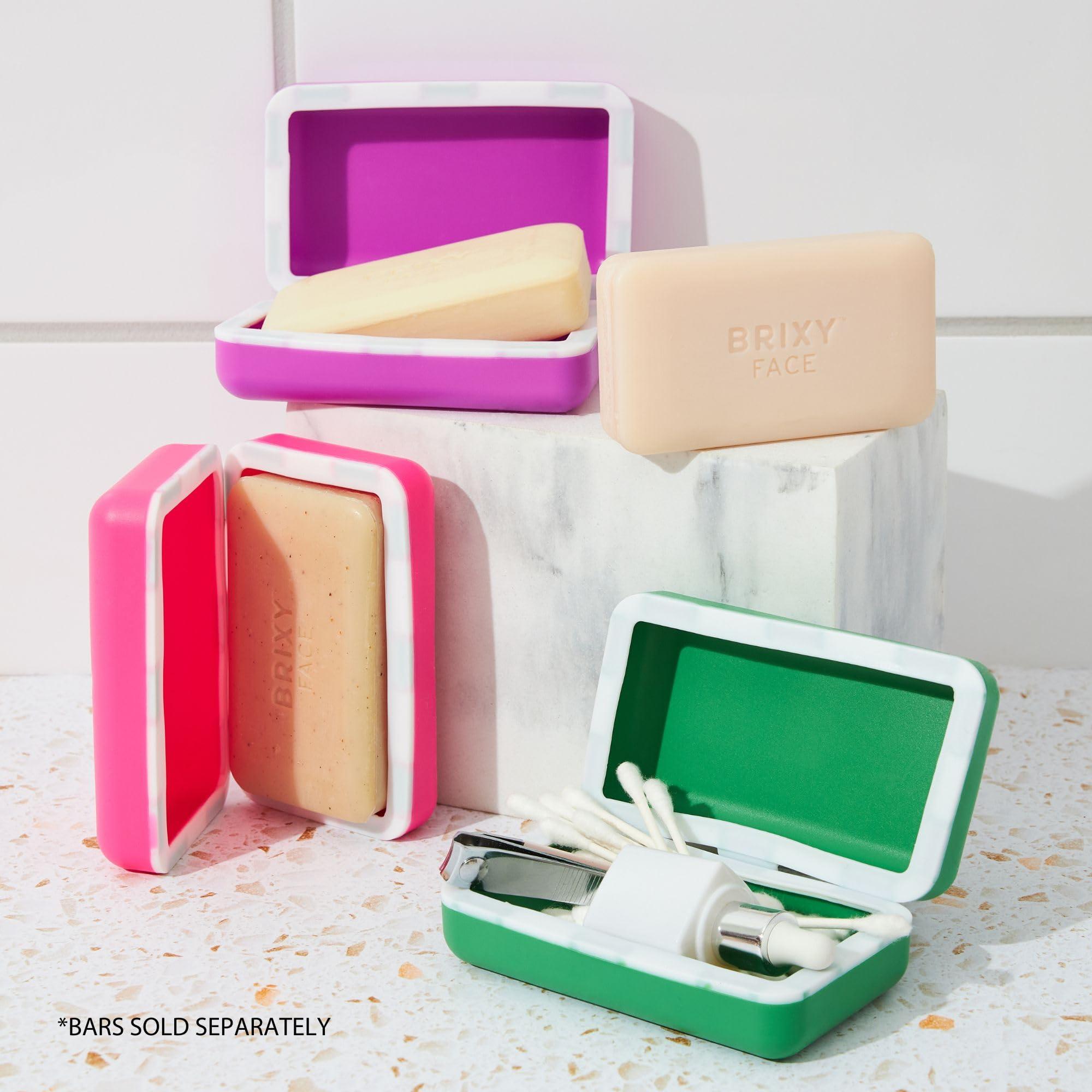 BRIXY Beauty Bar Travel Case Set – 3 Pack Soap Bar Travel Containers, Leakproof Portable Soap Holder, Durable Silicone, Magnetic Seal, TSA Friendly (Pink, Purple, Green) - Image 3