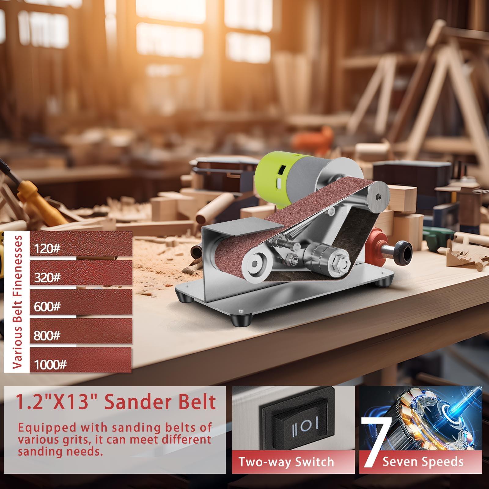 Mini Belt Sander, 7 Adjustable Speed Electric Knife Sharpener, 15 Degree Belt Grinder, Power Belt Sander for Metal Working and Woodworking - Image 4