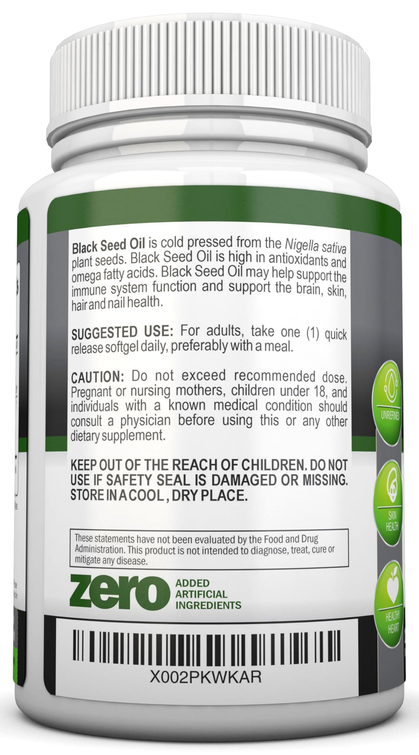 Black Seed Oil - 1000 Mg - 180 Softgels - Cold-Pressed Non-GMO Black Cumin Seed Capsules - Super High Thymoquinone Content - Nigella Sativa - Rich in Omega 6 & 9 Fatty Acids - Immune Health Support - Image 3