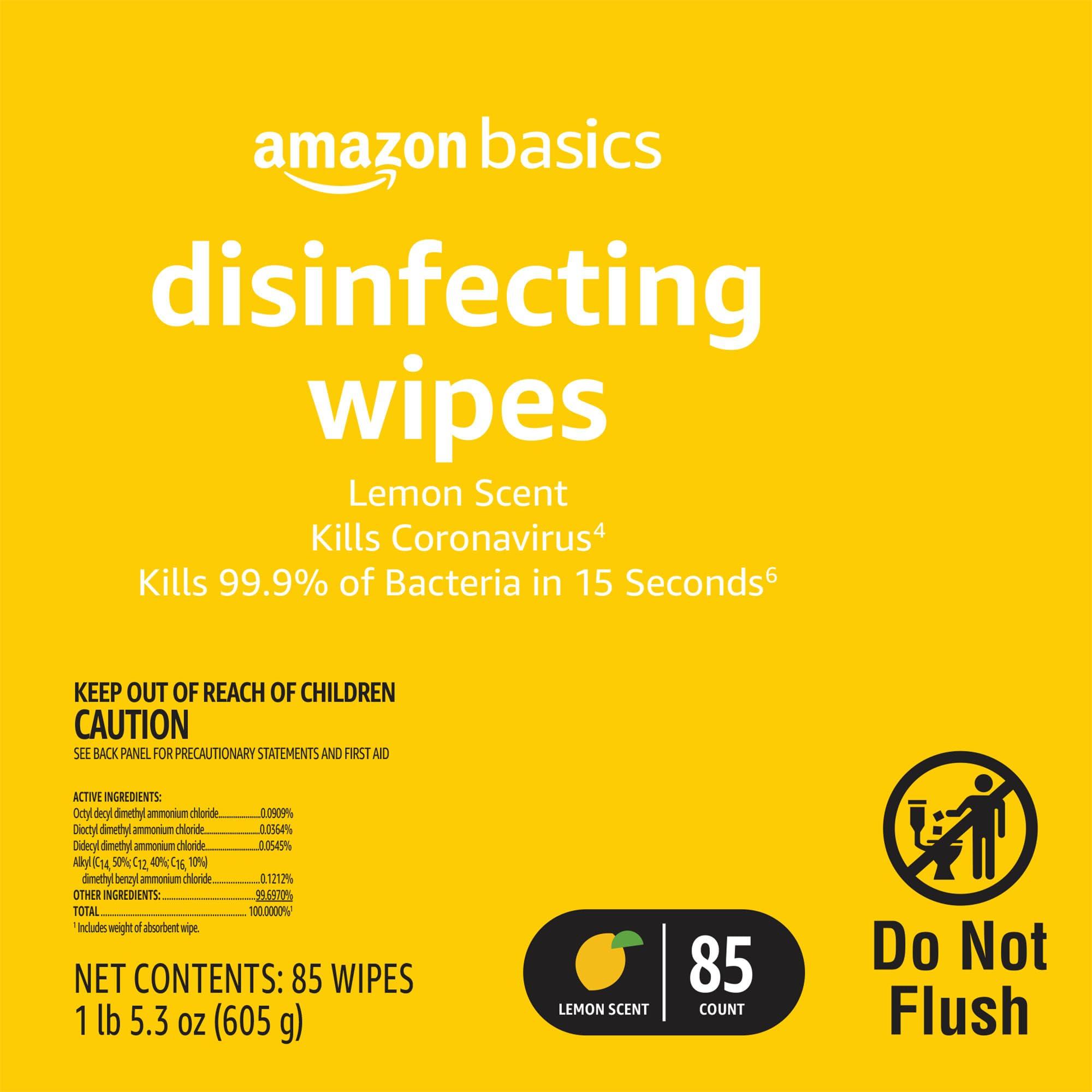 Amazon Basics Wipes, Lemon & Fresh Scent, Sanitizes, Cleans & Deodorizes, 255 Count (3 Packs of 85) - Image 3