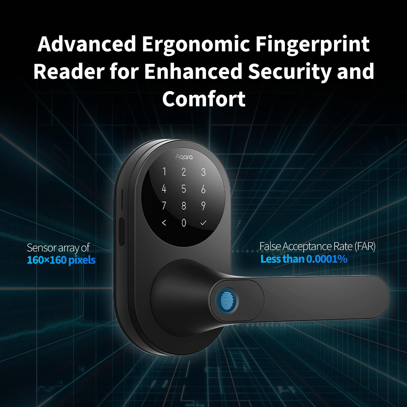 Aqara Smart Lock U300, Fingerprint Keyless Entry Door Lock with Handle, Matter Over Thread with Apple Home Keys, Touchscreen Keypad, Smart Lever Lock Supports Apple Home, Alexa, Google, IFTTT, Black - Image 4