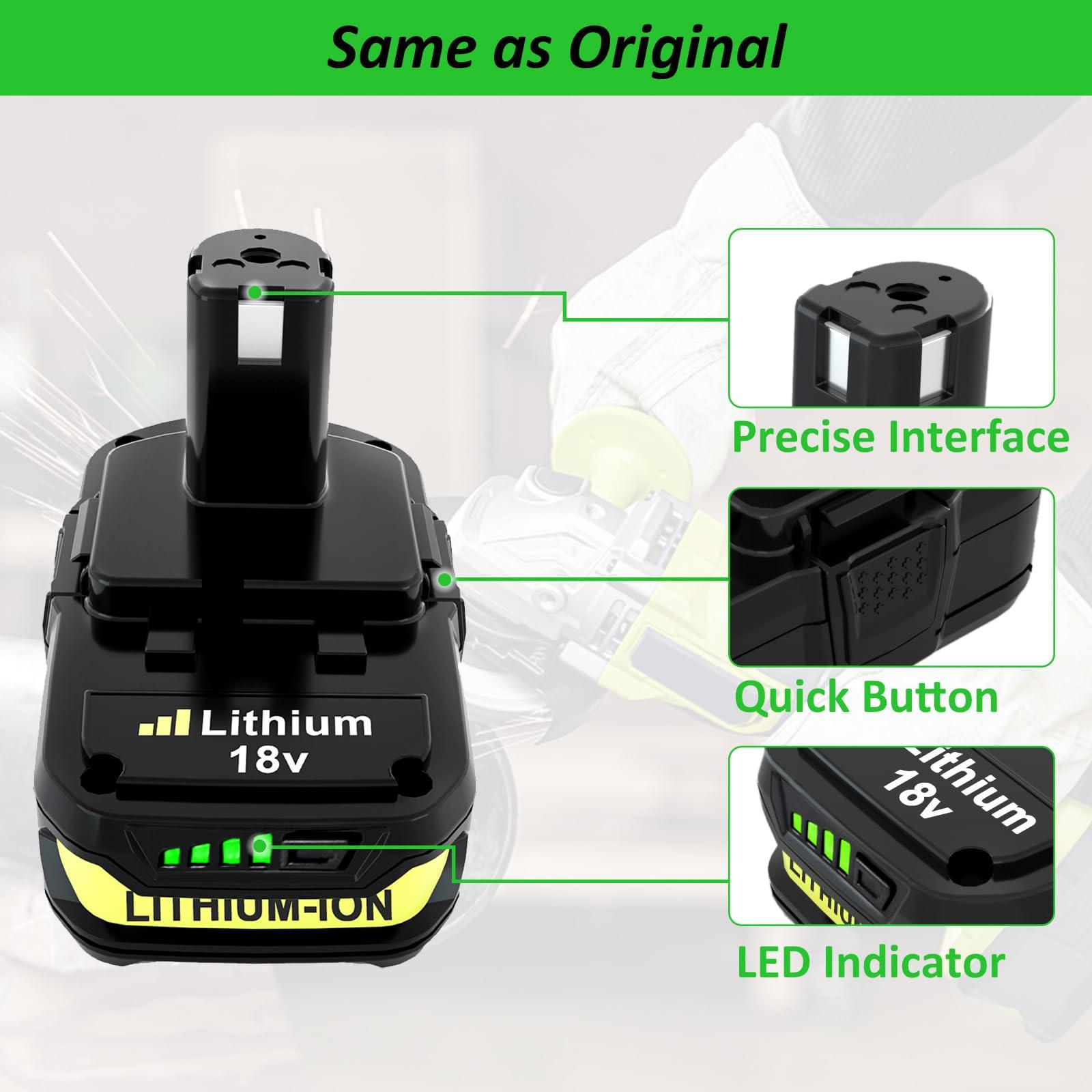 Upgraded 3600mAh Replacement for Ryobi 18V Battery (2-Pack) with Charger Combo Compatible with Ryobi 18V ONE+ Battery 3.6Ah P108 P102 P103 P104 P105 P107 P109 P122 Power Tools & Charger P117 P118 - Image 7