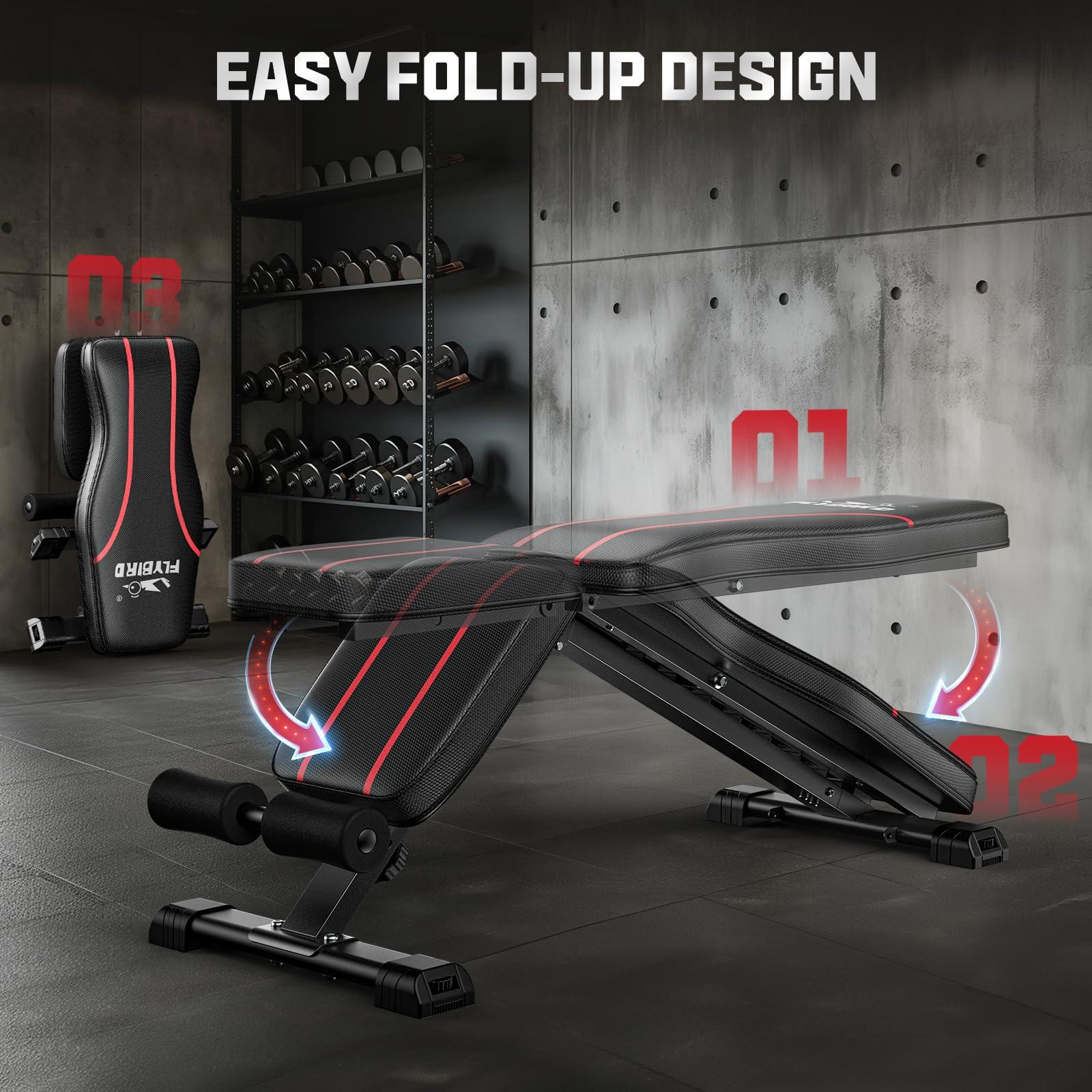FLYBIRD Adjustable Bench,Utility Weight Bench for Full Body Workout- Multi-Purpose Foldable Incline Bench (Black) - Image 6
