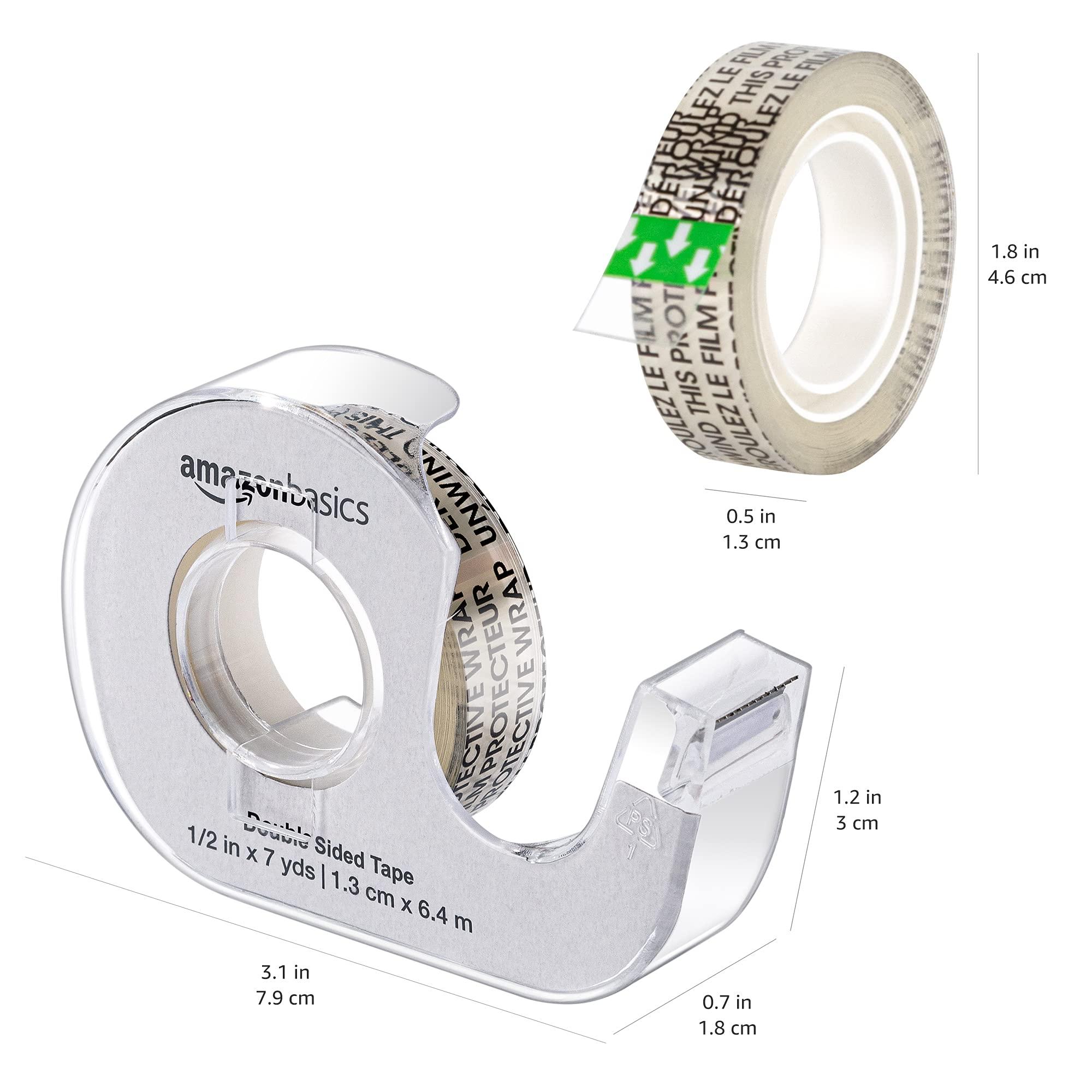 Amazon Basics Double Sided Refillable Permanent Tape with Dispenser, Narrow Width, 1/2 x 252 inches, 3-Pack, Translucence - Image 3