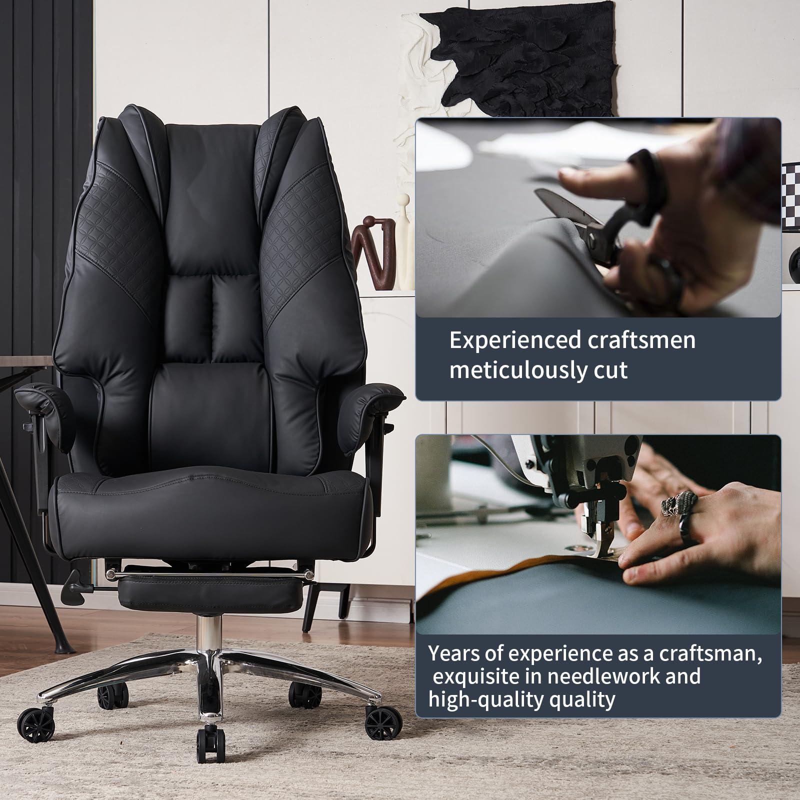 EXCEBET Big and Tall Office Chair 400lbs Wide Seat, Leather High Back Executive Office Chair with Foot Rest, Ergonomic Chairs Lumbar Support for Lower Back Pain Relief (Black) - Image 8
