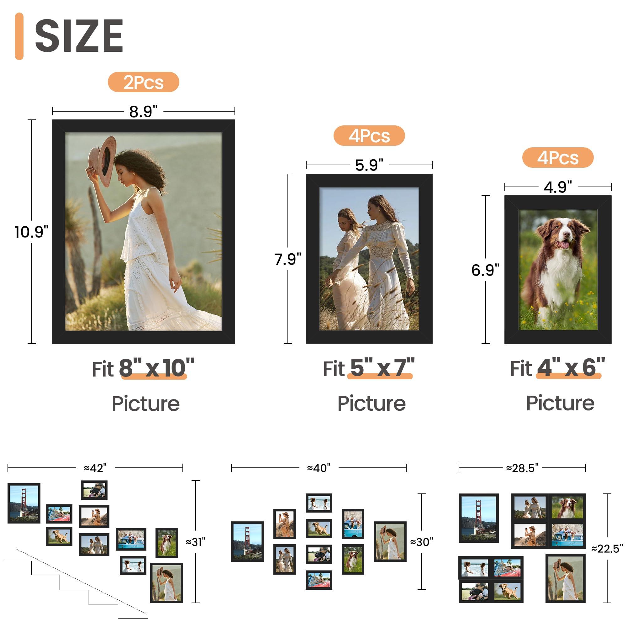 upsimples 10 Pack Picture Frames Collage Wall Decor for Mounting or Tabletop Display, Photo Gallery Frame Set for Family, Multi Sizes Including 8x10, 5x7, 4x6, Black - Image 3