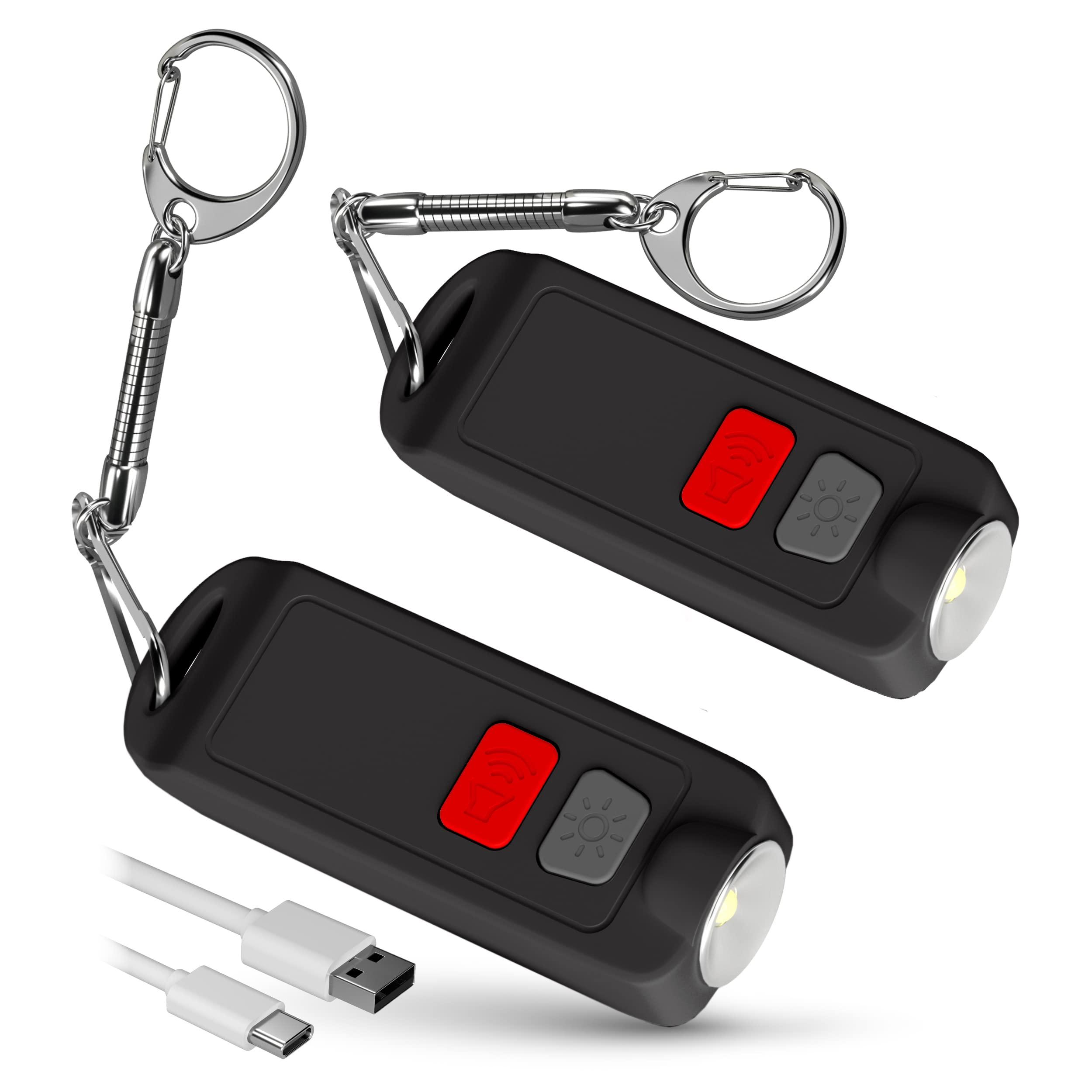 Rechargeable Keychain Alarm for Women Self Defense – 2 Pack 130 dB Loud Safesound Personal Siren Ring with LED Light – Waterproof SOS Emergency Safety Alert Device Key Chain by WETEN (Black&Black)