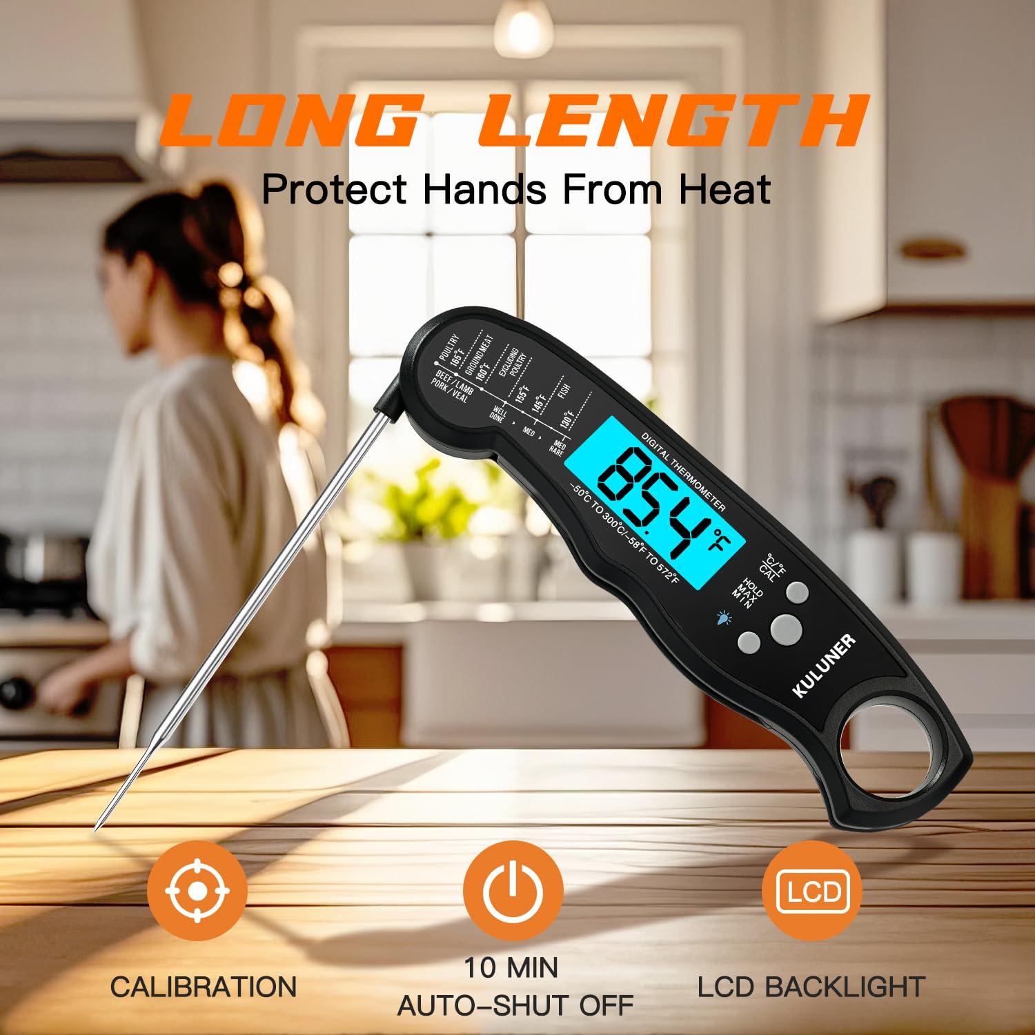 KULUNER TP-01 Waterproof Digital Instant Read Meat Thermometer with 4.6 Folding Probe Backlight Calibration Function for Cooking Food Candy, BBQ Grill, Liquids,Beef(Black) - Image 5