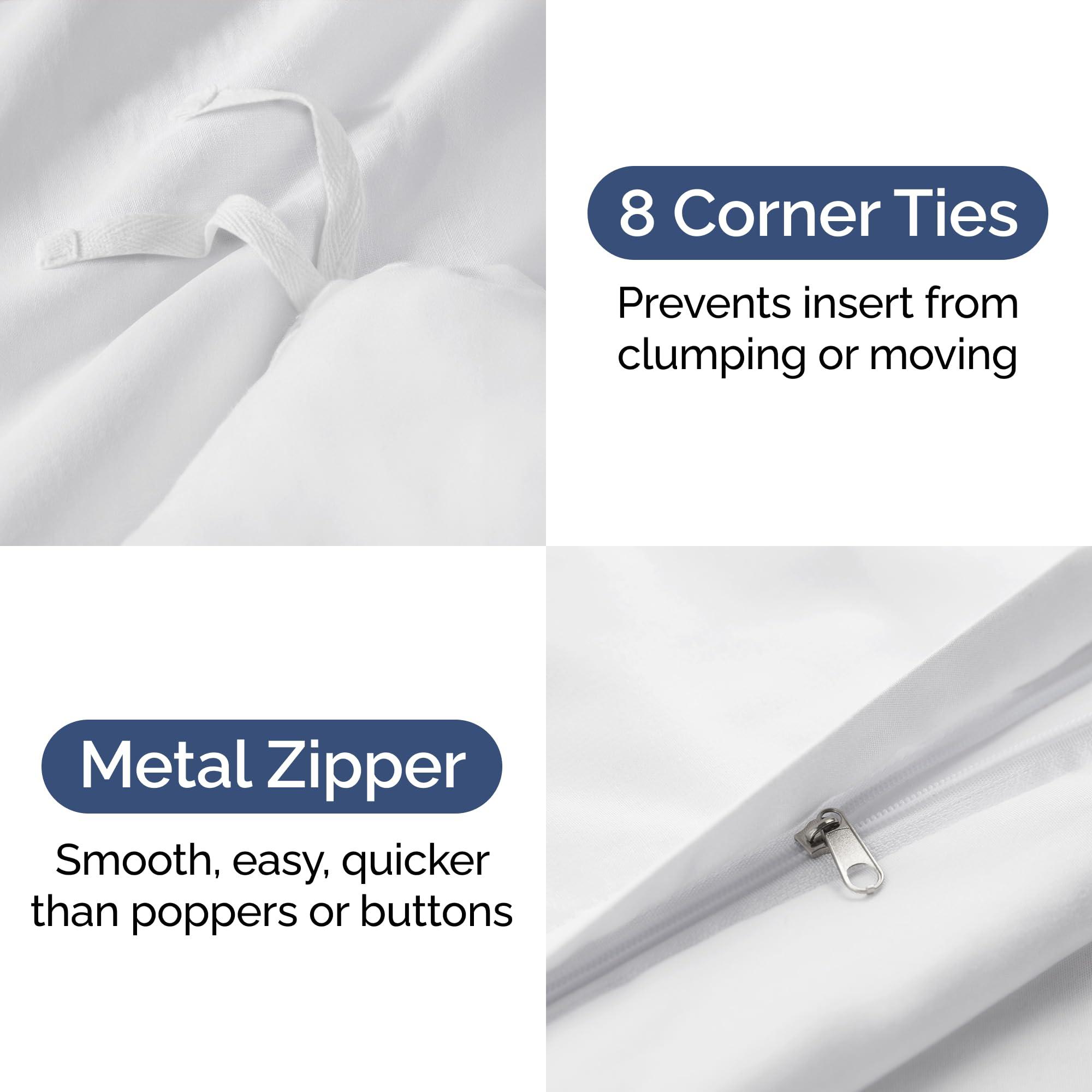 Duvet Cover Queen Size Set - Extra Soft Queen Size Duvet Cover 90 x 90 with 2 Pillow Shams - Hotel Luxury, Easy Care and Fade Free with Zipper Closures & Ties - Comfy, Breathable Bedding Set (White) - Image 4