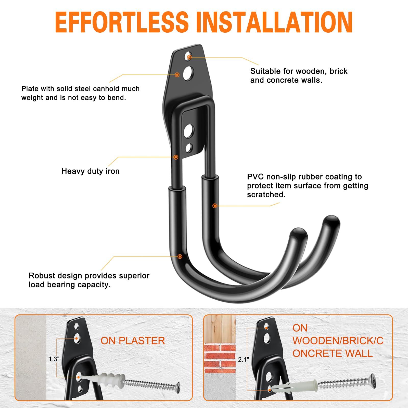 HUPBIPY Heavy Duty Garage Hooks 4 Pack, J Shaped Hanger, Wall Mounted Storage System, Power and Garden Tool Organizer, for Hanging Ladders, Bikes Tires, Hose, Bulk Items - Image 3