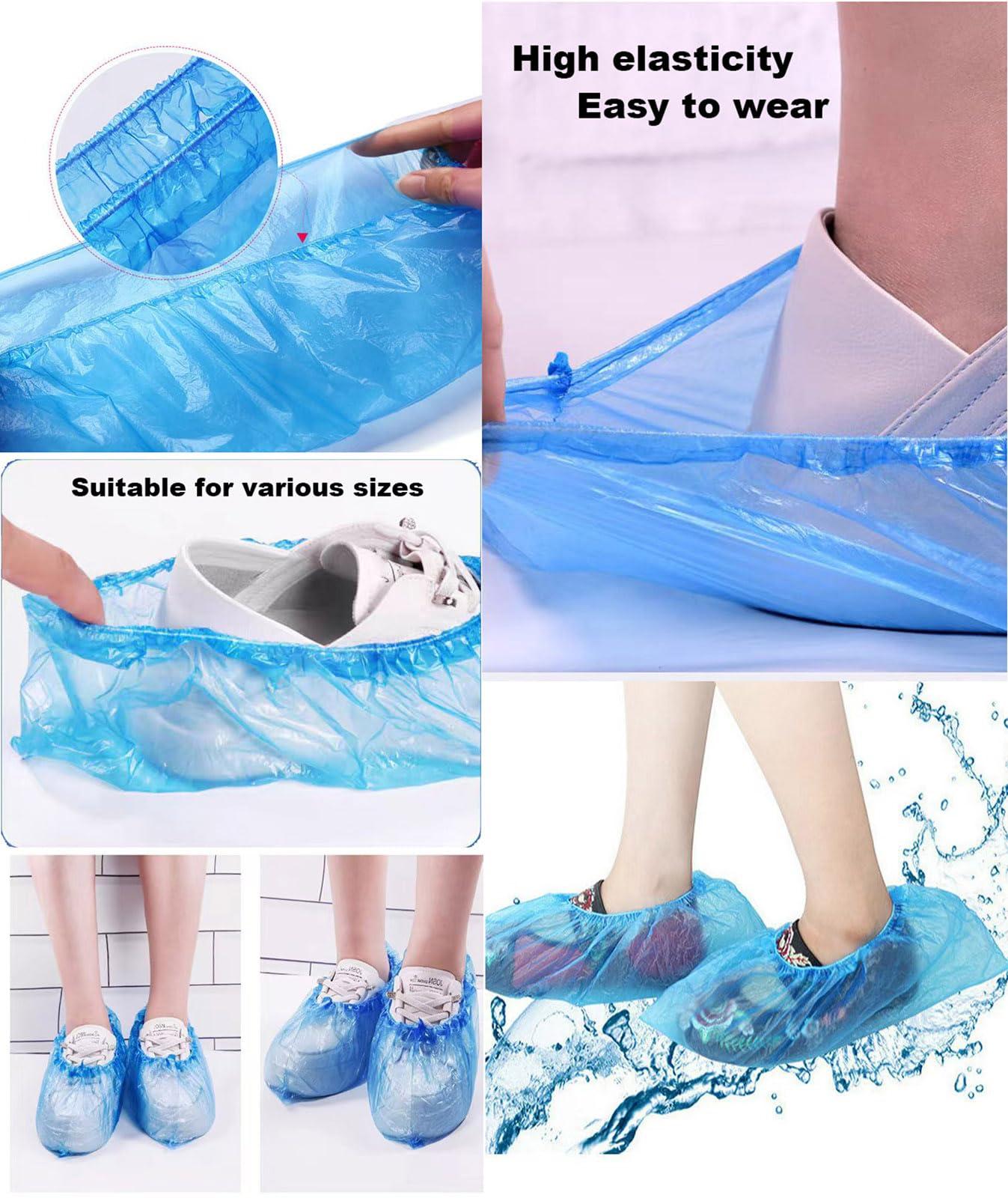 100 Pack Shoe Covers Disposable Non Slip, Premium Waterproof and Recyclable Shoe Booties Covers for Indoors, Fits Up To 9 US Men and 11 US Women Size, 50 Pairs Elastic Caps Plastic Shoe Covers - Image 5