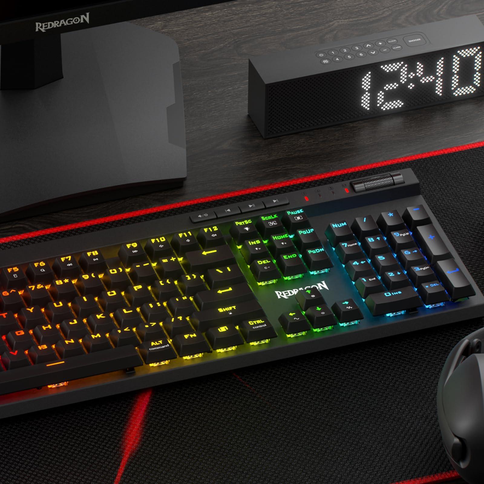 Redragon K580 PRO Wireless RGB Gaming Keyboard, 3-Modes 104 Keys Mechanical Keyboard w/Hot-Swap Socket, Dedicated Media Controls & Onboard Macro Recording, Linear Red Switch - Image 8