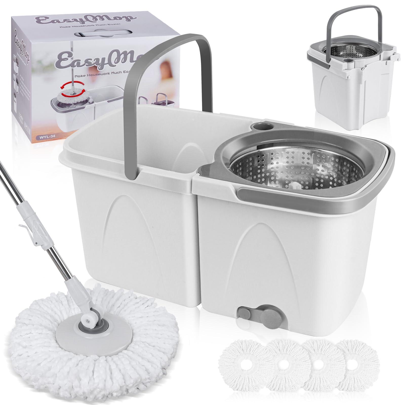 Chloraeon Spin Mop and Bucket with Wringer Set for Home, Separate Clean and Dirty Water, Spin Mop Bukcet System with 4 Reusable Microfiber Mop Pads, Wet Dust Mop for Floor Cleaning - Image 1