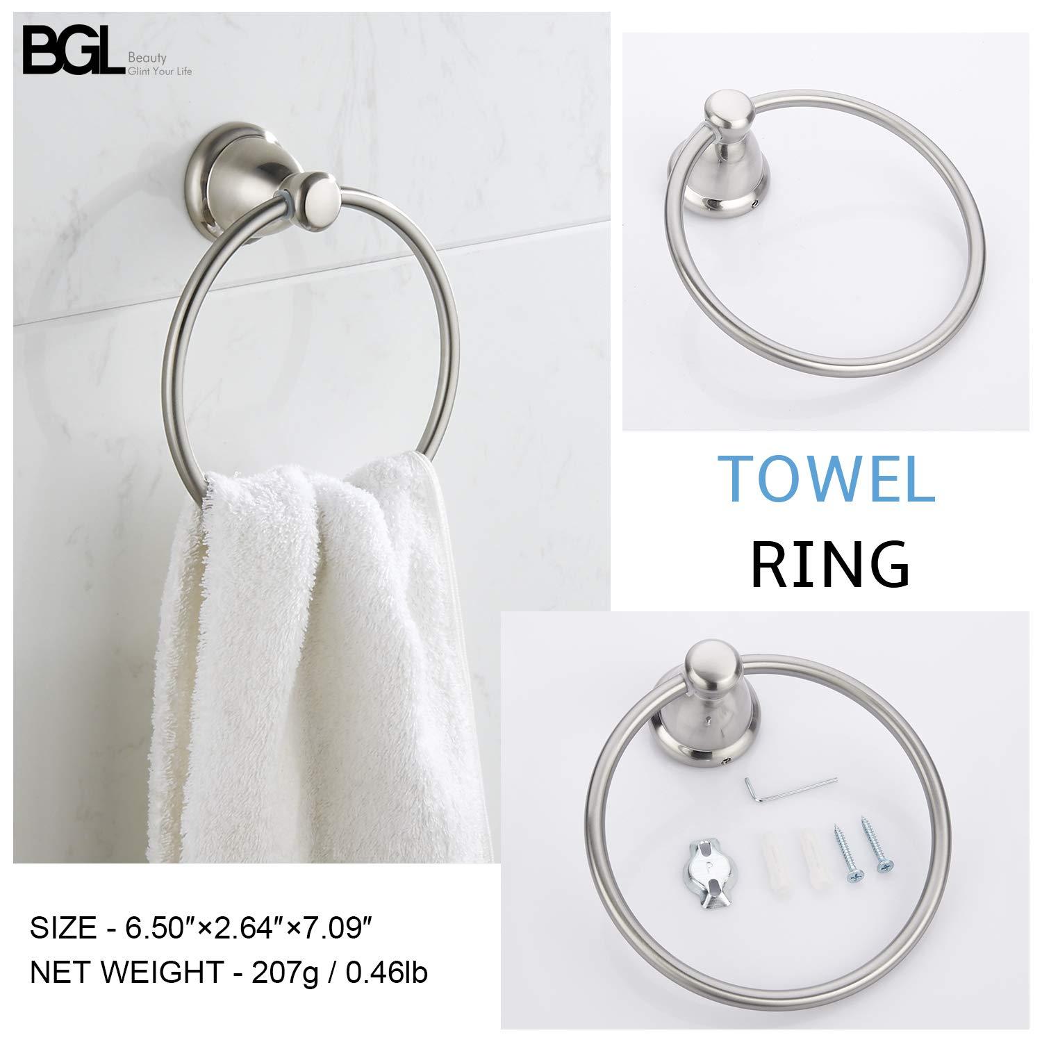 BGL 4-Piece Bathroom Accessory Set Brushed Nickel Bathroom Hardware Set 24 Inches Adjustable Towel Bar Towel Ring Paper Holder Robe Hook - Image 5