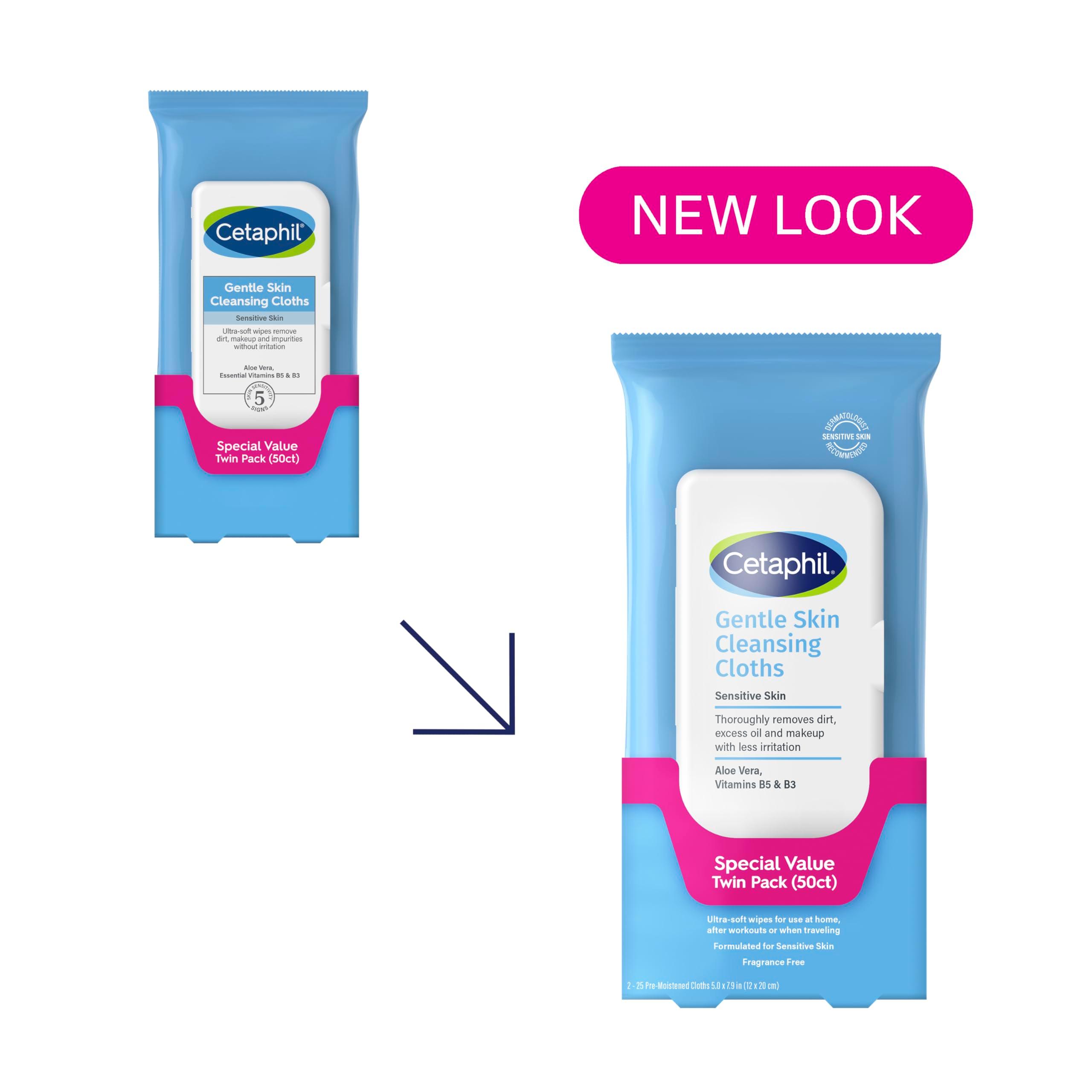 Cetaphil Face and Body Wipes, Gentle Skin Cleansing Cloths, 50 Count, Twin Pack, for Dry, Sensitive Skin, Flip Top Closure, Great for the Gym, Travel, in the Car, Hypoallergenic, Fragrance Free - Image 3