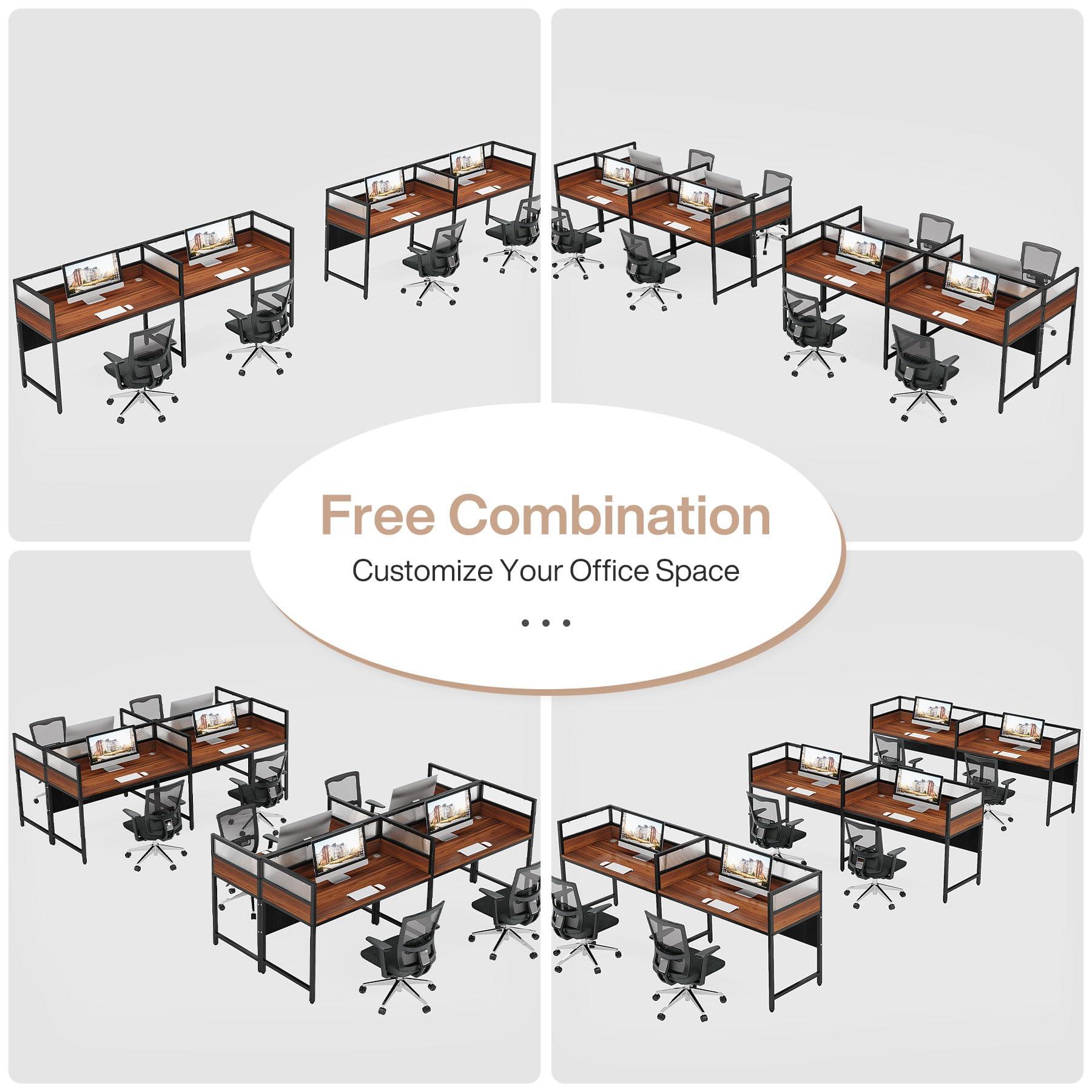 Tribesigns 94.48" Two-Person Office Desk with Privacy Panel, Long Computer Double Desk for 2 People, Modular Workstation Table with Wire Grommet for Office, Brown & Black - Image 7