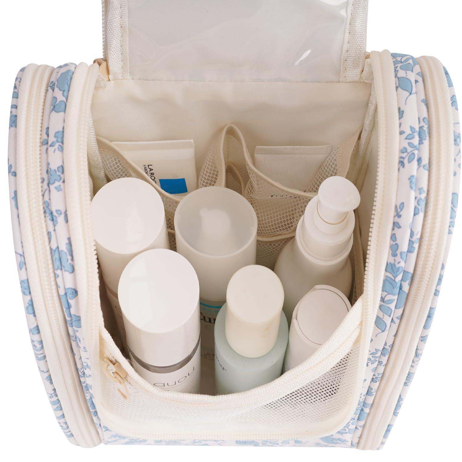 Narwey Hanging Toiletry Bag Women Travel Makeup Bag Organizer Toiletries Bag for Travel Size Essentials Accessories Cosmetics (Medium,Little Blue Flower) - Image 3