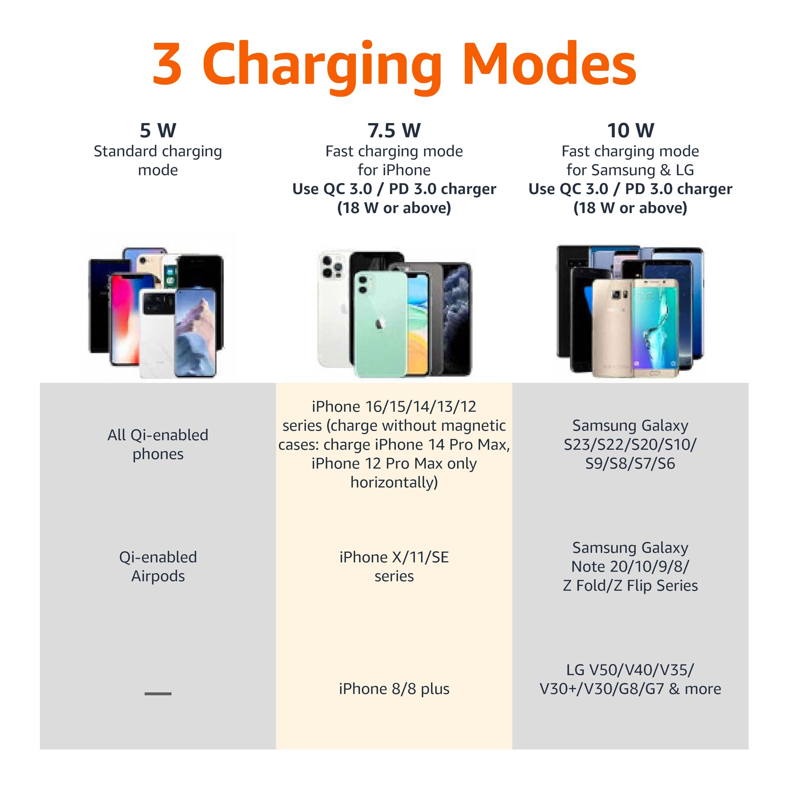 Amazon Basics 10W Qi Certified Wireless Charging Stand, for Phone 16/15/14/13/12/11/X, Samsung, and More, with USB Cable (No AC Adapter), Black - Image 6
