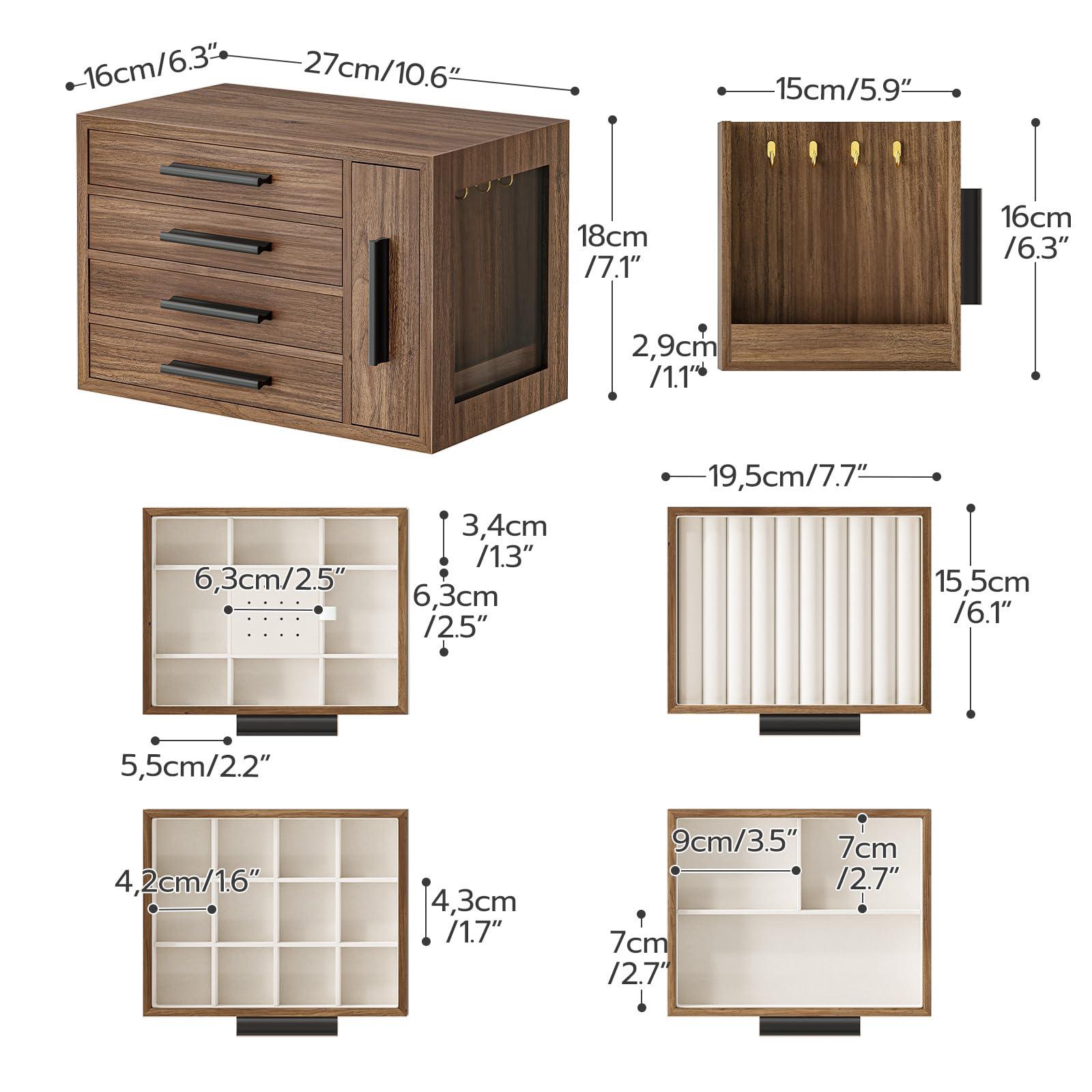 HOOBRO Jewelry Box for Women, Wooden Jewelry Organizer with Transparent Window, 4-Layer Jewelry Organizer Box, Jewelry Holder Organizer for Earrings, Necklaces, Rings, Walnut and Black BH09JB04 - Image 3