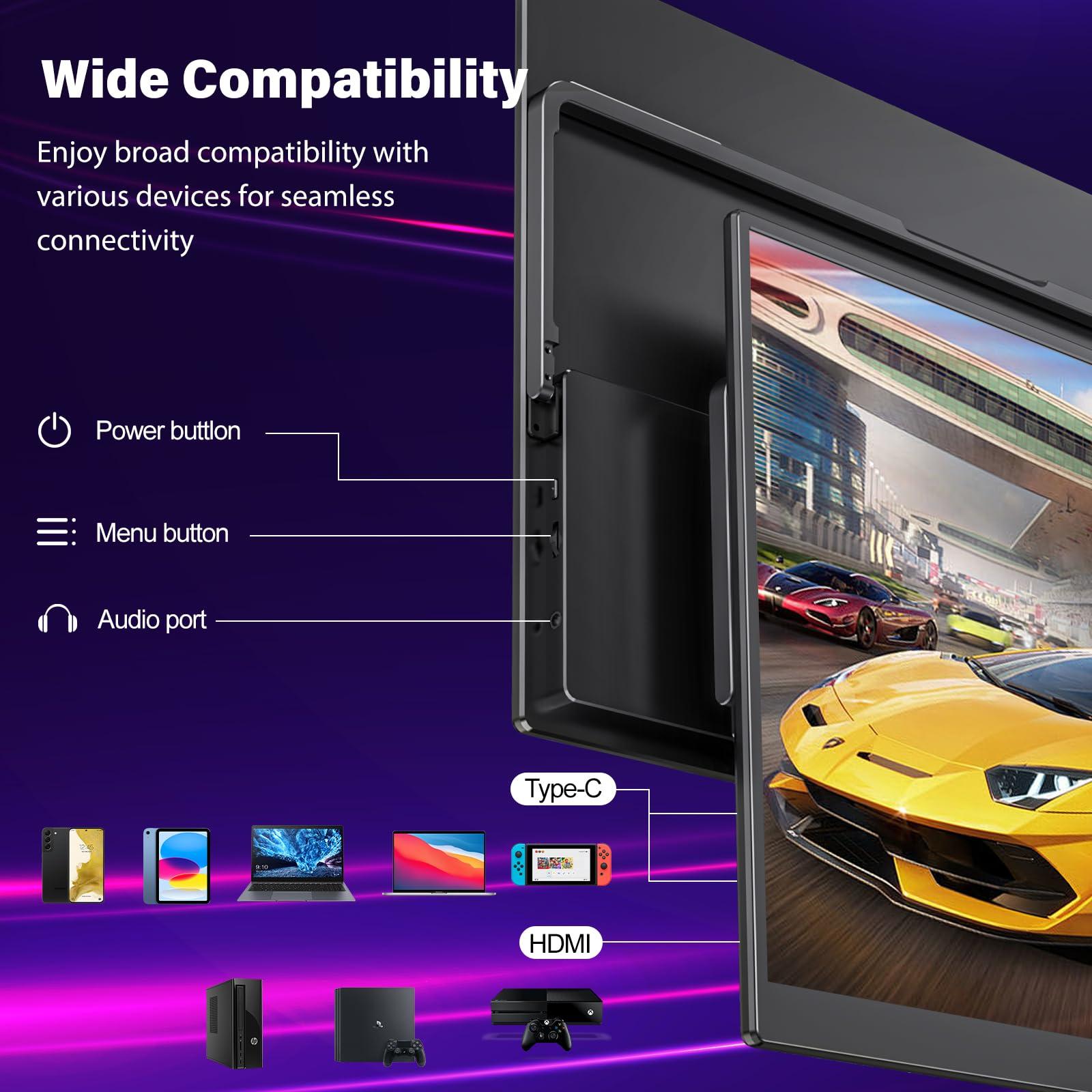 InnoView 16" 2K 240Hz Portable Monitor,133% sRGB Portable Gaming Monitor Laptop Monitors Built-in 180° Adjustable Stand Type-C HDMI IPS Eye Care External Second Screen for PS4 PS5 Switch Xbox PC - Image 5