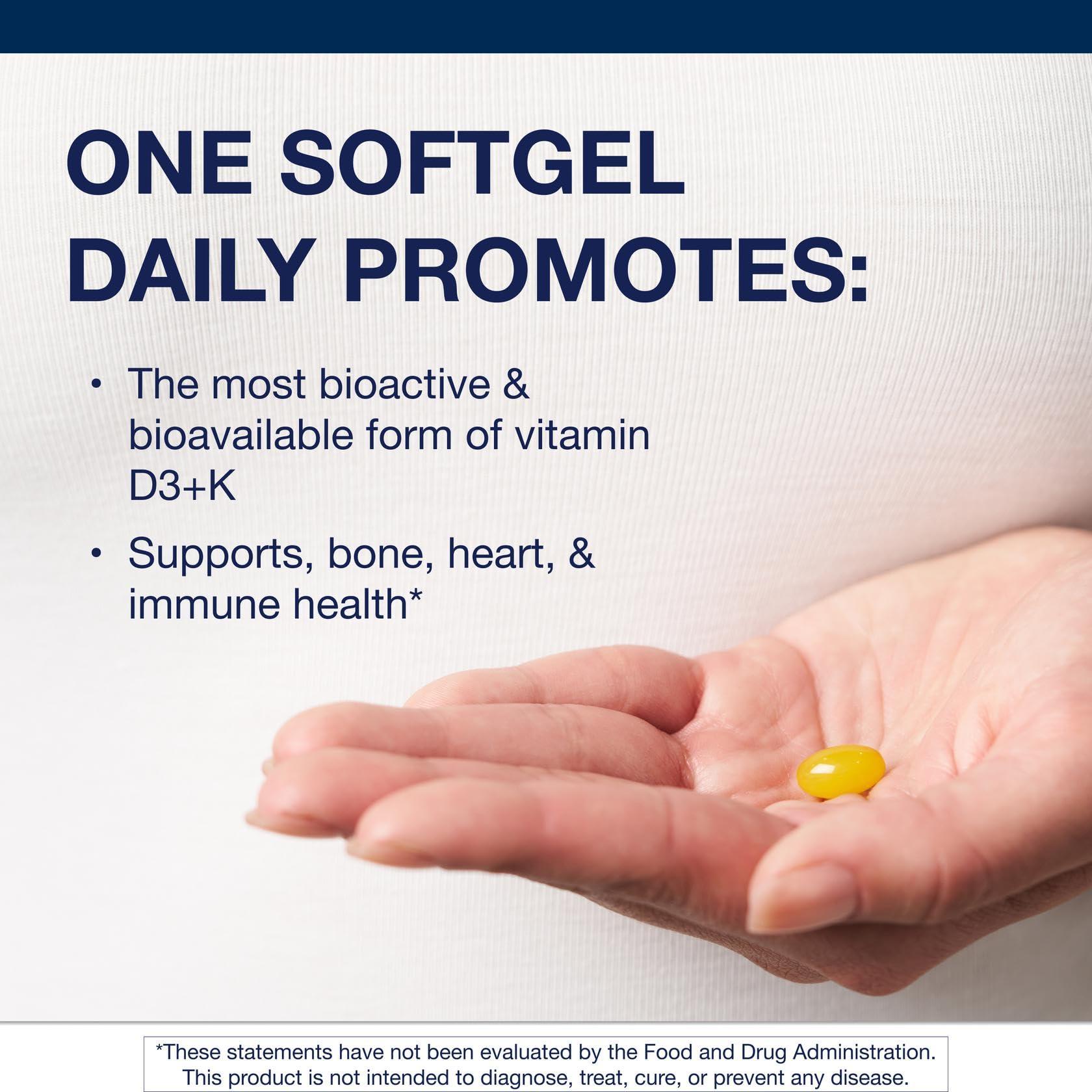 Metagenics Vitamin D3 + K - for Immune Support, Bone Health & Heart Health* - Vitamin D with MK-7 (Vitamin K2) - Non-GMO - Gluten-Free - 60 Softgels - 10,000 IU - Image 3