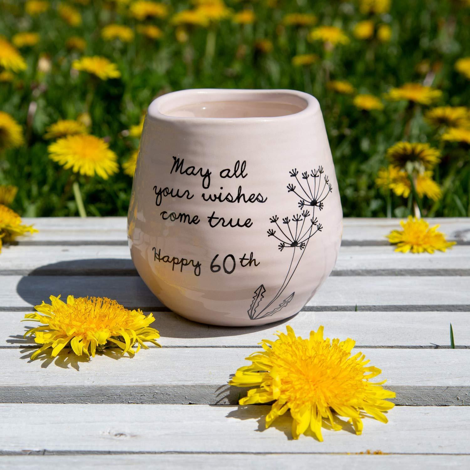 Pavilion - 8 Oz Candle Holder - Pink Ceramic Candle Jar with 100% Soy Wax Candle Serenity Scent "May all your wishes come true Happy 60th" Ideal Gift for Loved Ones - Printed Text, Love Theme & Oval - Image 2