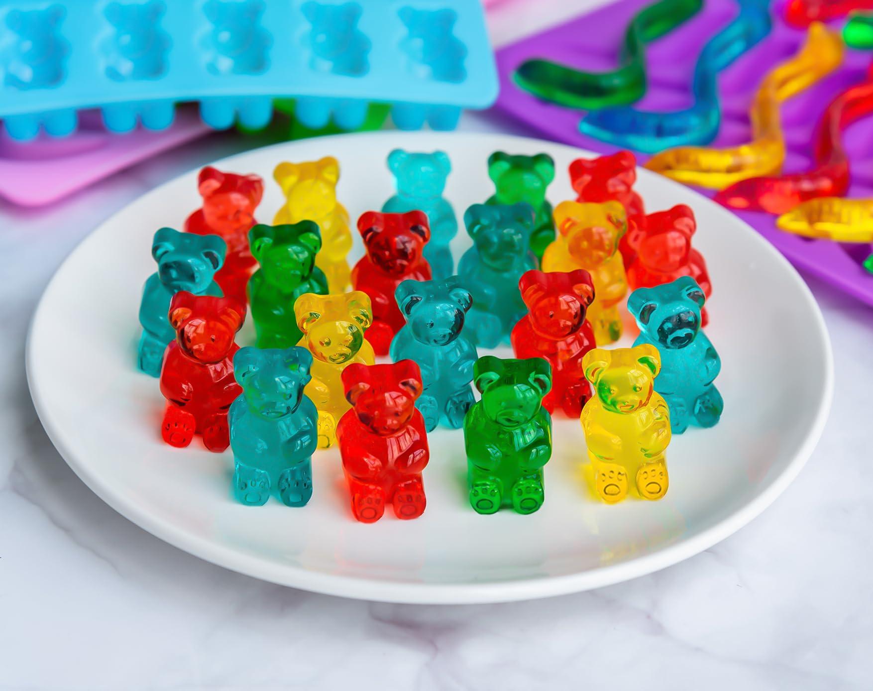 HKUCFTT Large Gummy Bear and Worm Mold Silicone, Candy Gummy Molds for Kids, Non-Stick Chocolate Molds BPA Free with 2 Droppers & 1 Cleaning Brush, Set of 4 - Image 2