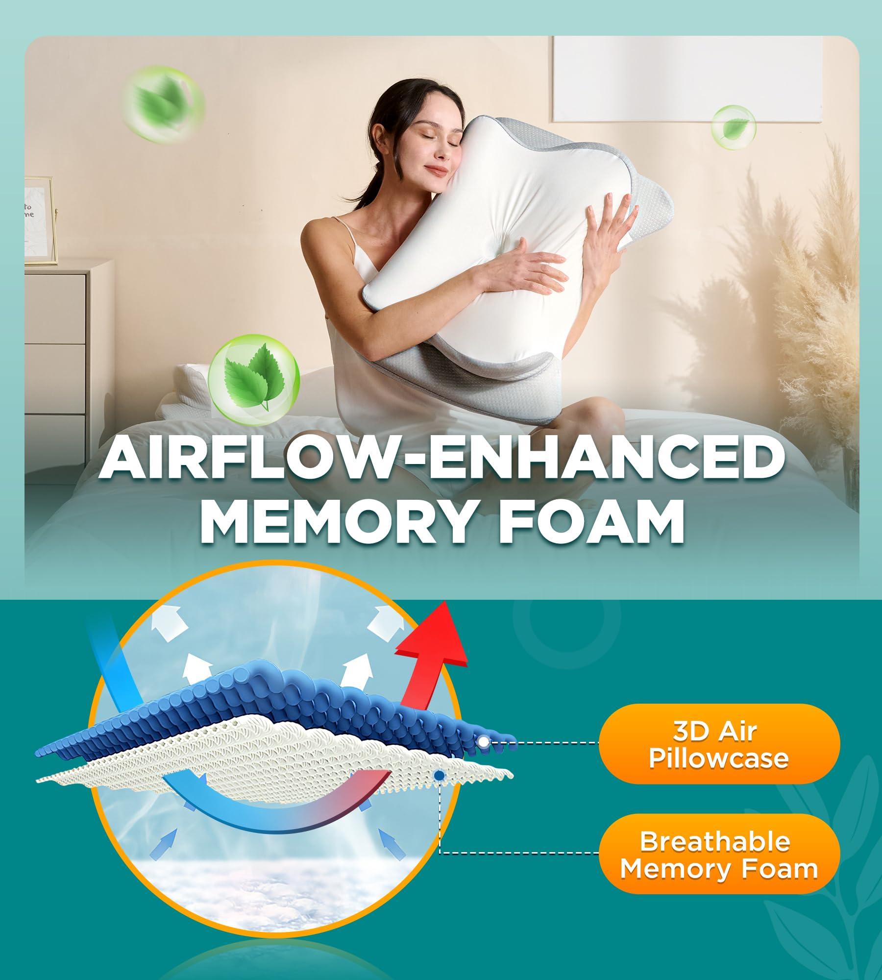 EKIFT Ease Now Cervical Neck Pillow for Pain Relief, Beauty Sleeping Cooling Pillow for Side Back Stomach Sleeper, Odorless Memory Foam Bed Pillows Deep Sleep,Ergonomic Orthopedic Contour Neck Support - Image 5