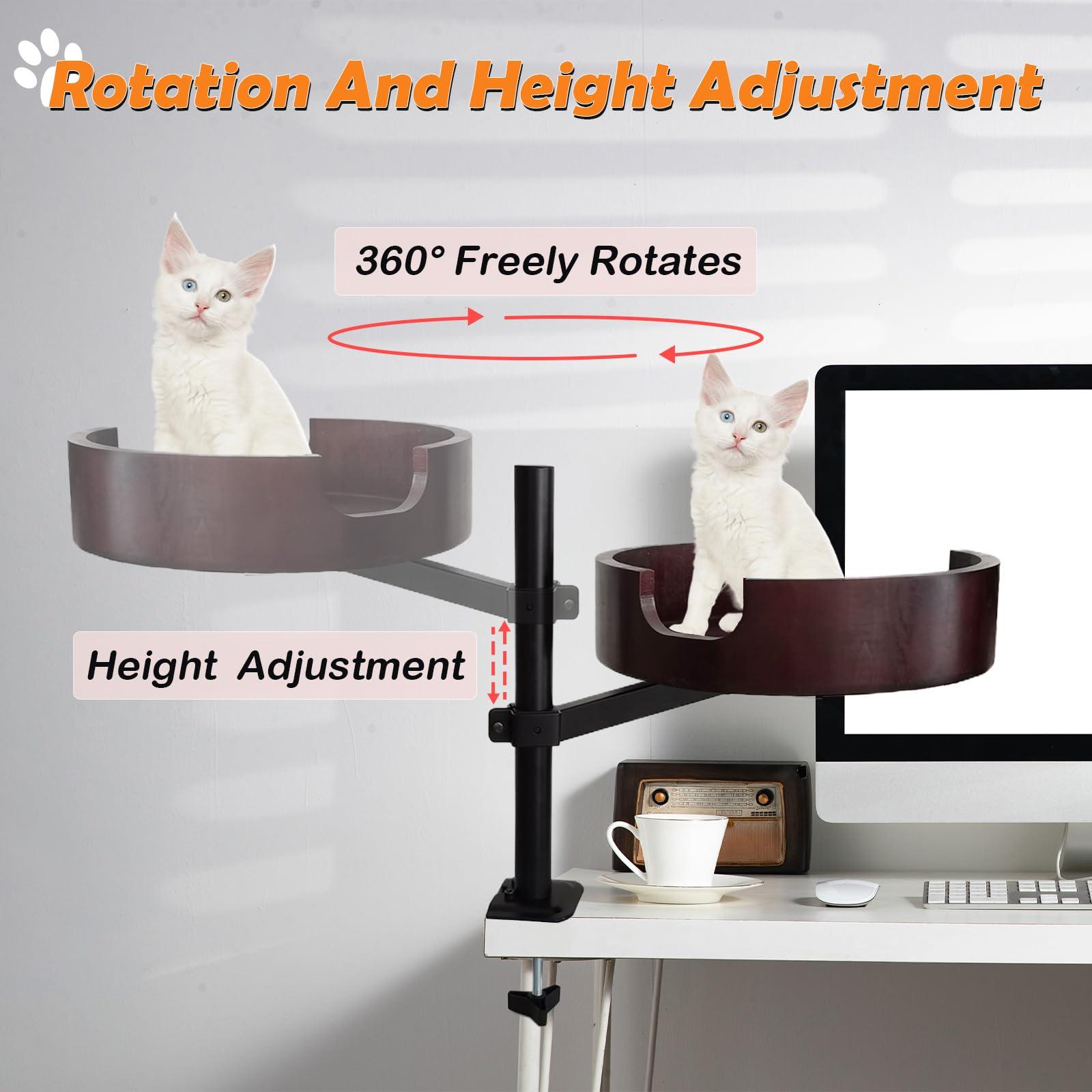 XZKING Cat Desk Bed- Adjustable Wooden Cat Bed for Home Office and Study Rooms, Desktop Kitten Furniture Attachment with Pet Mat, Ball, Mouse (Large) - Image 2
