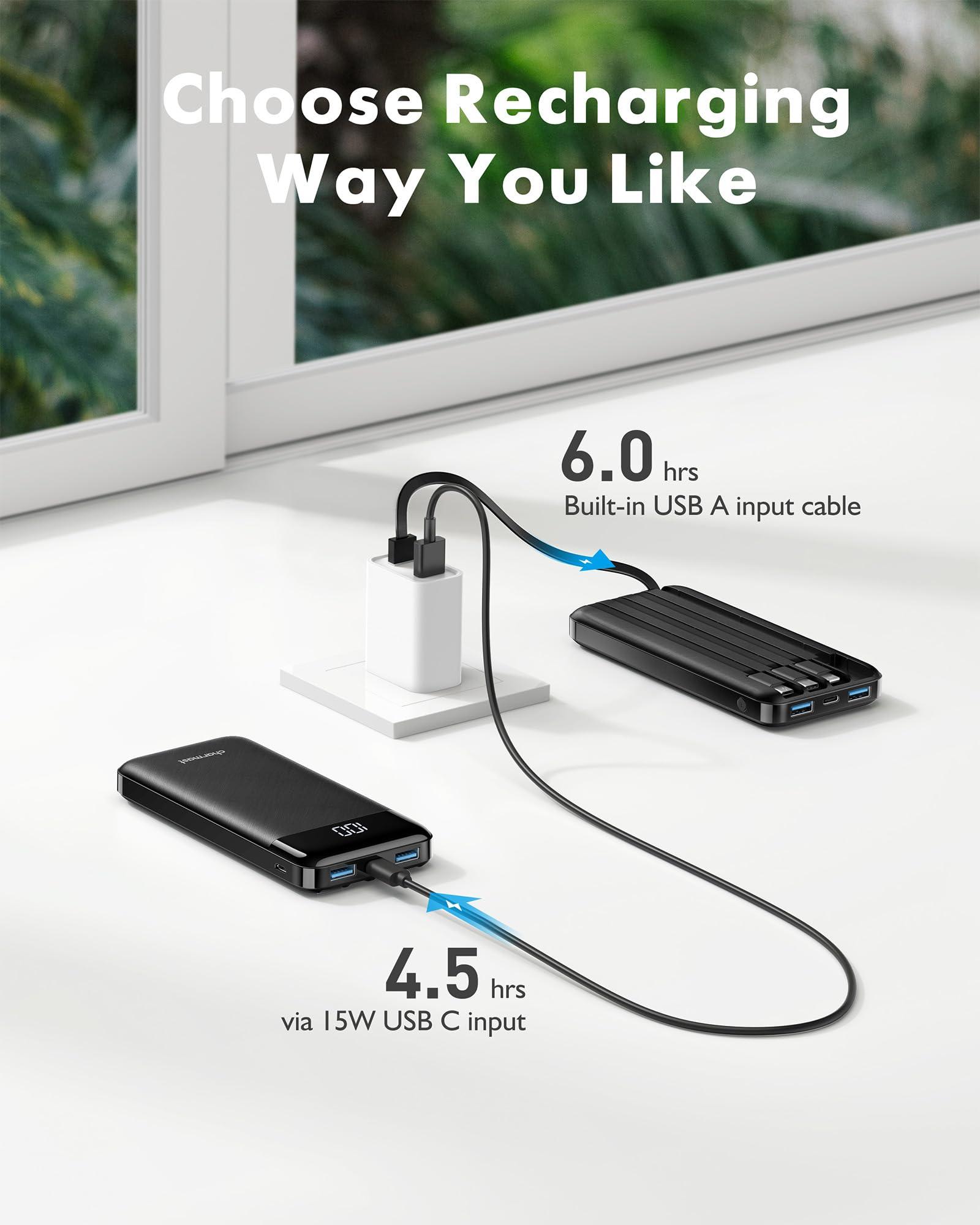 Portable Charger with Built in Cables, Portable Charger with Cords Wires Slim 10000mAh Travel Essentials Battery Pack 6 Outputs 3A High Speed Power Bank for iPhone Samsung Pixel LG Moto iPad - Image 5