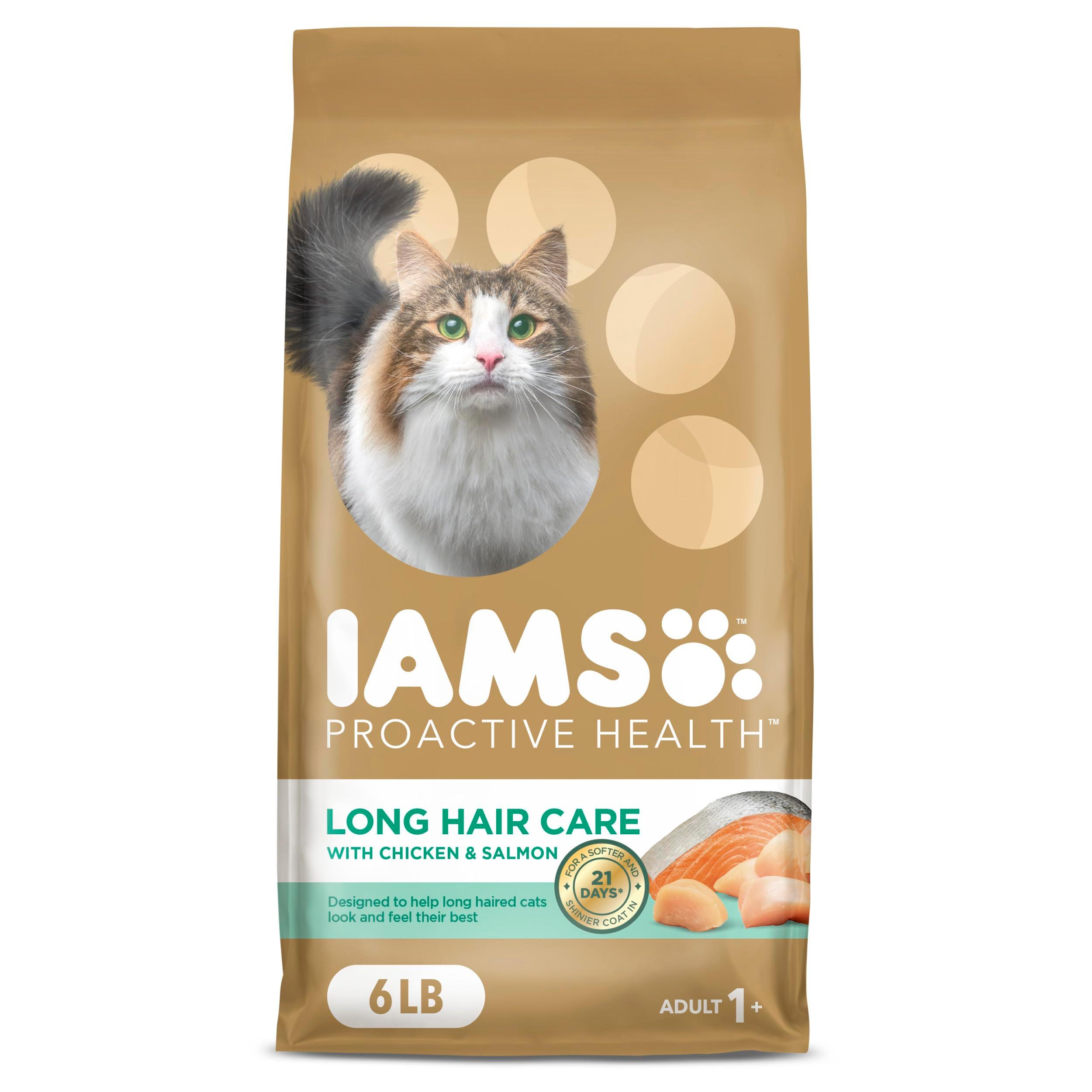 IAMS Proactive Health Long Hair Care Adult Dry Cat Food with Real Chicken & Salmon, 6 lb. Bag