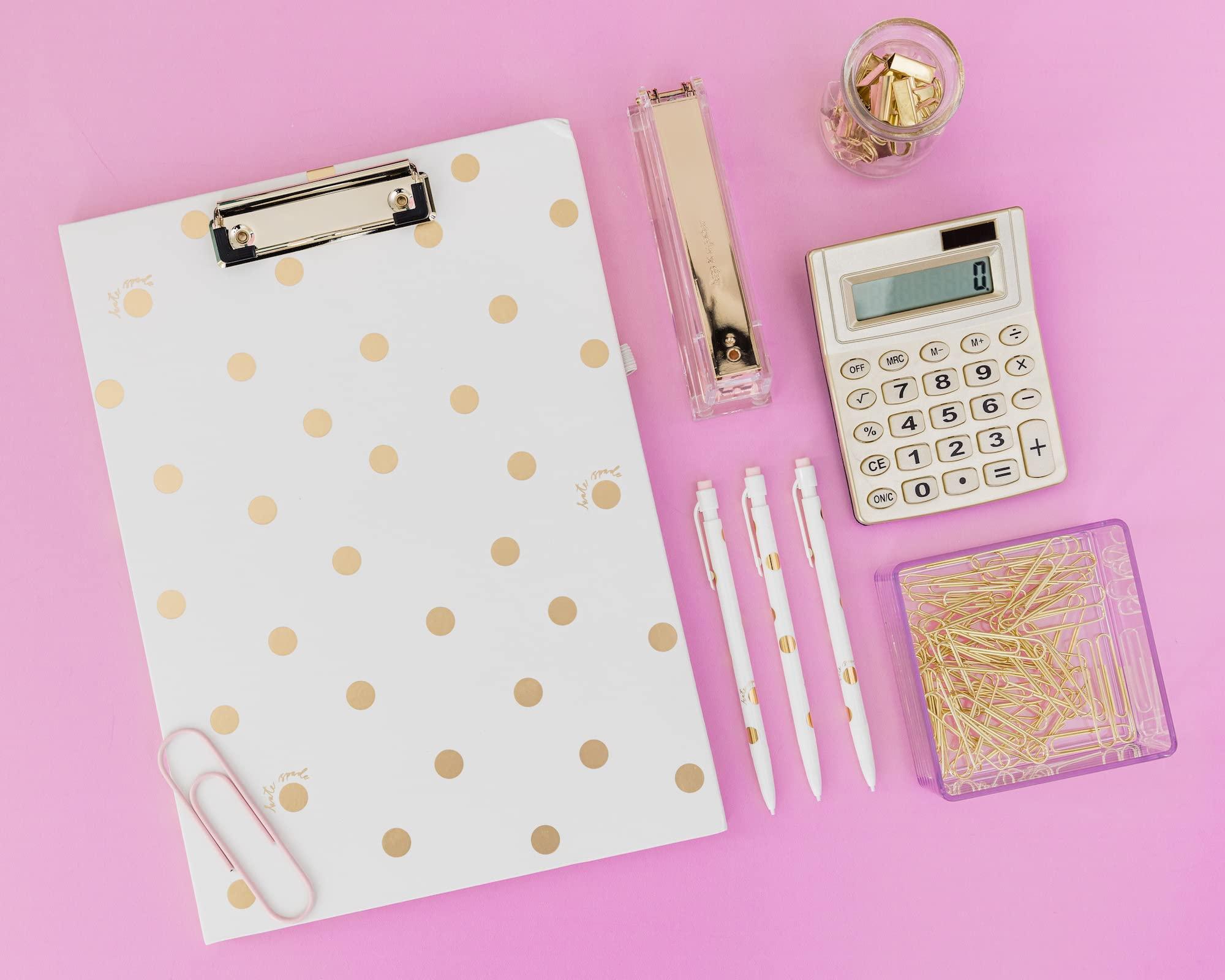Kate Spade New York A4 Clipboard Folio with Low Profile Clip, Professional Padfolio Includes Lined Notepad, Pen Loop, and Pocket, Gold Dot with Script - Image 2