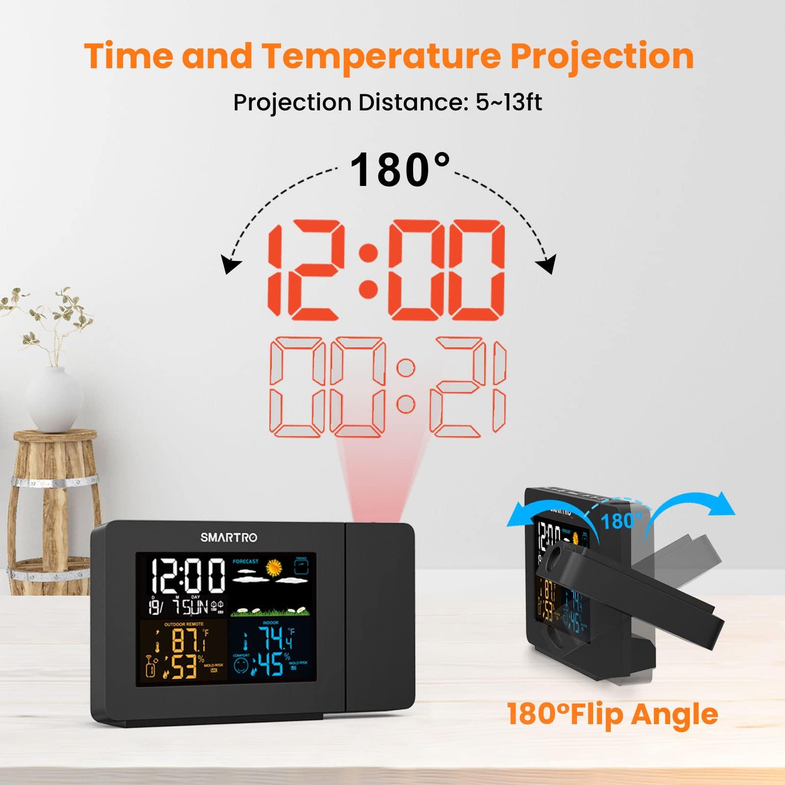 SMARTRO SC91 Projection Alarm Clock for Bedrooms with Weather Station, Wireless Indoor Outdoor Thermometer, Temperature Humidity Monitor Gauge Hygrometer - Image 3