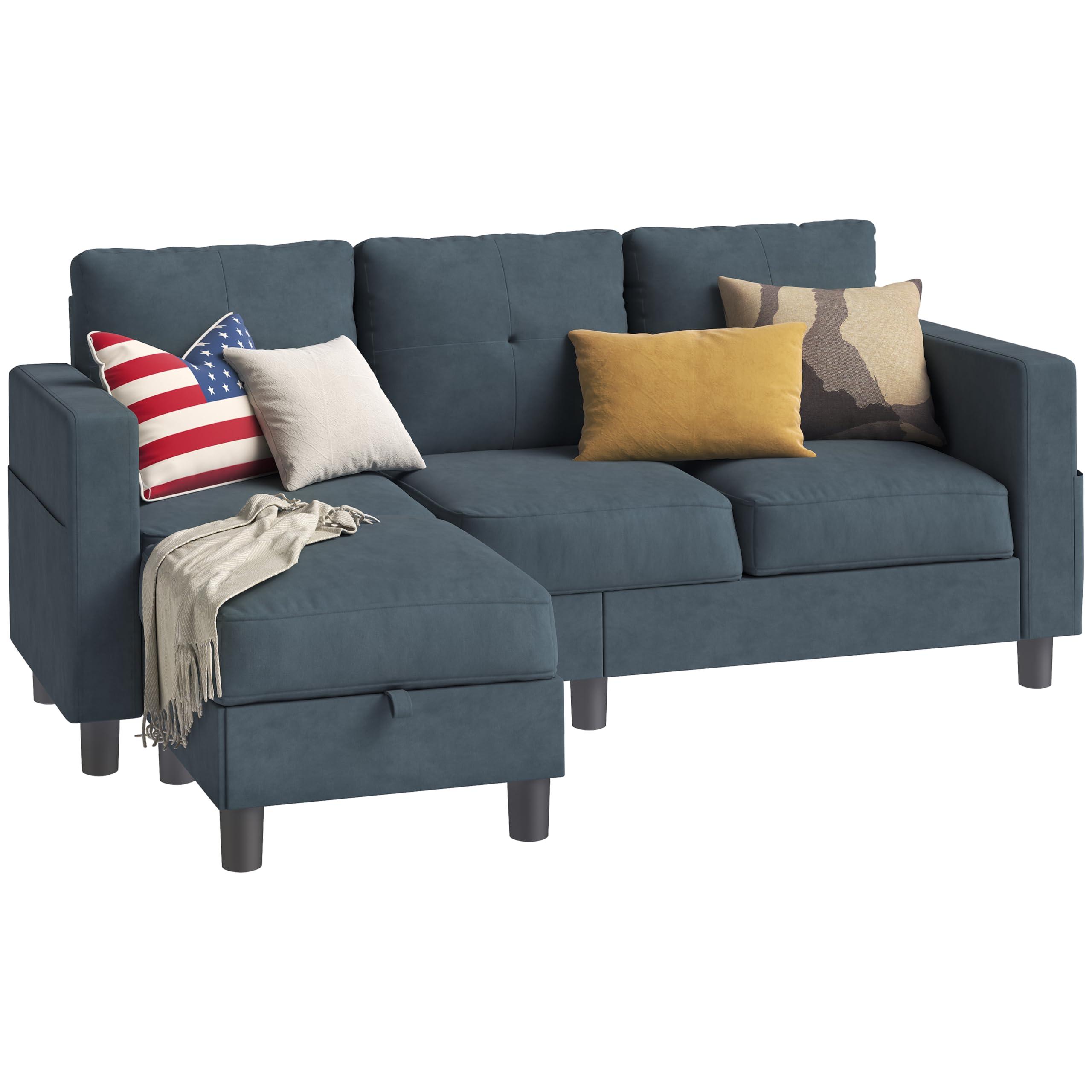 Shintenchi Small Sectional Couch with Ottoman, 3 Seat L Shaped Sofa, Fabric Upholstered Convertible Sofa Couches, Small Couch for Apartments, Living Room and Office(Dark Grey) - Image 6