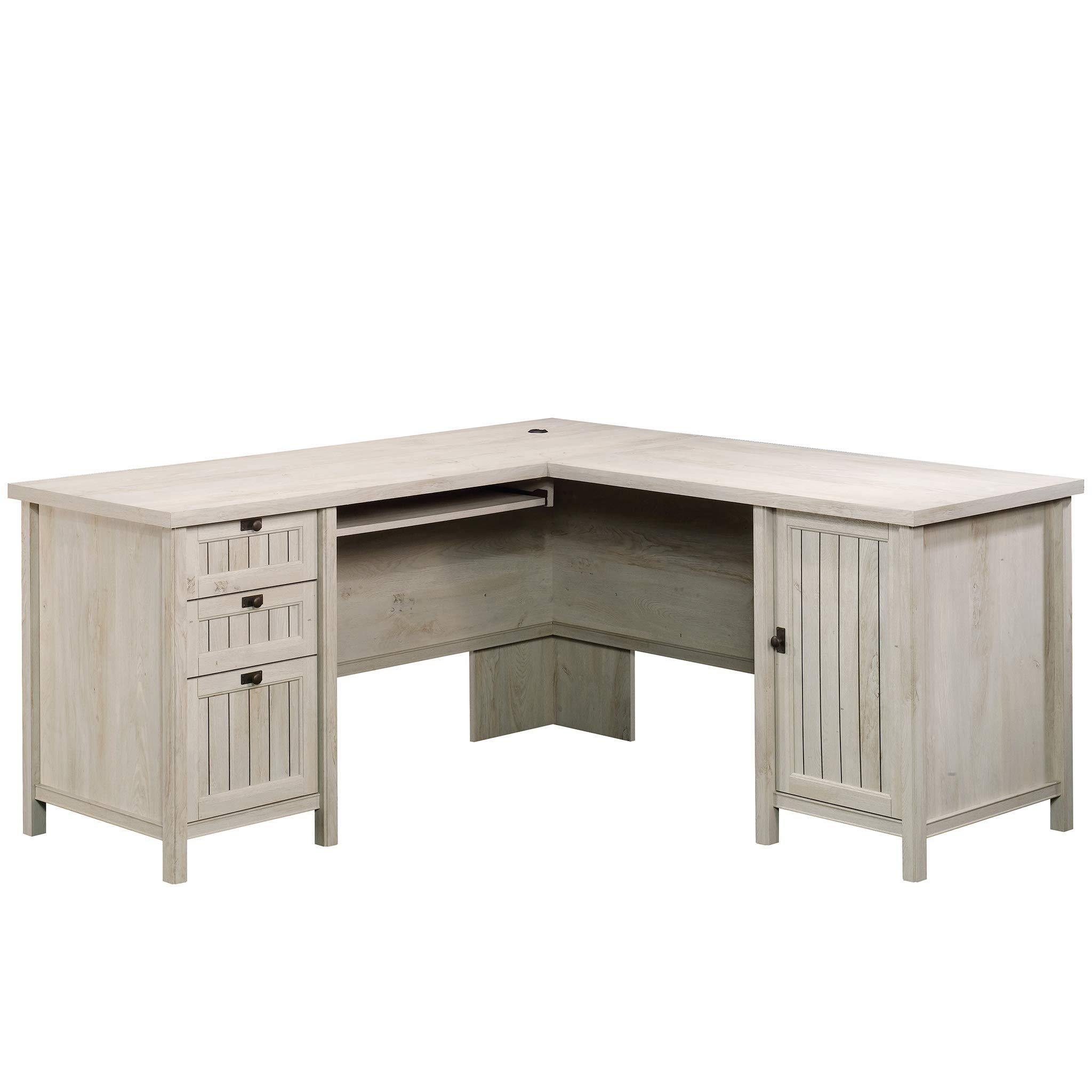 Sauder Costa L-Shaped Desk, Chalked Chestnut, Home Office with Storage & Keyboard Tray