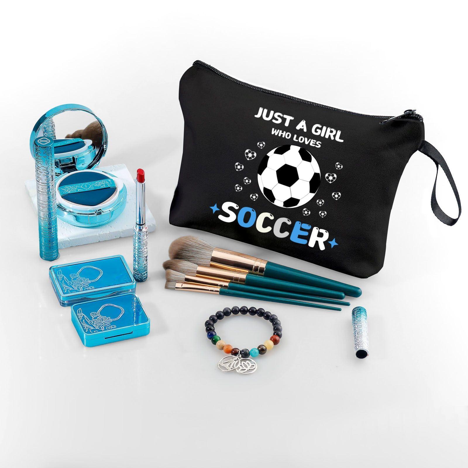 ARIOSEY Soccer Cosmetic Makeup Bag, Soccer Gifts for Girls, Travel Organizer, Multifunctional Cosmetic Bag, Black - Image 5