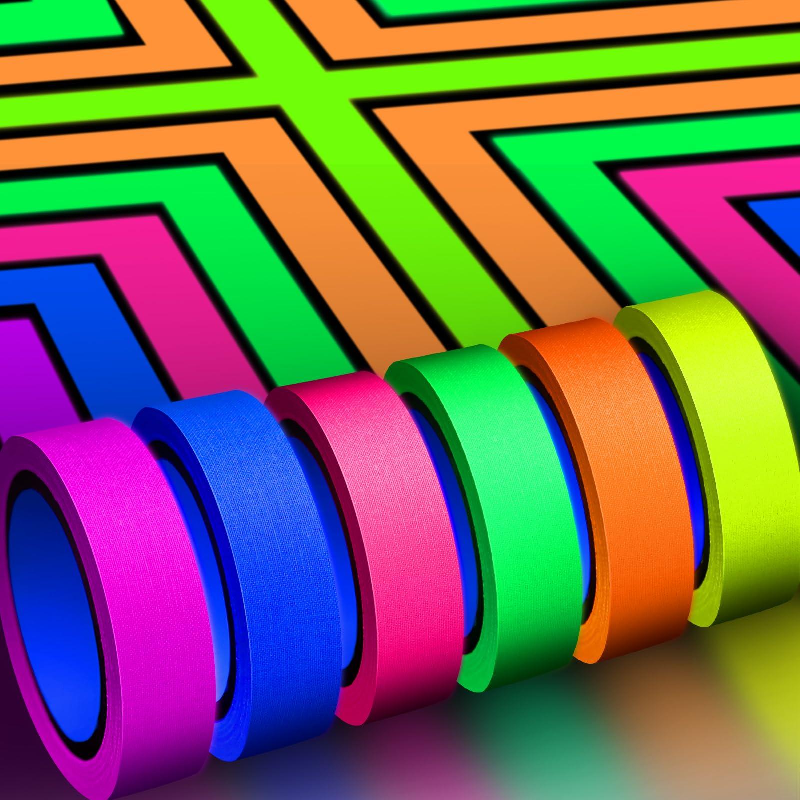 Whaline 6 Colors Neon Gaffer Cloth Tape, Fluorescent UV Blacklight Glow in The Dark Tape for UV Party (0.6 inch x 16.5 feet)