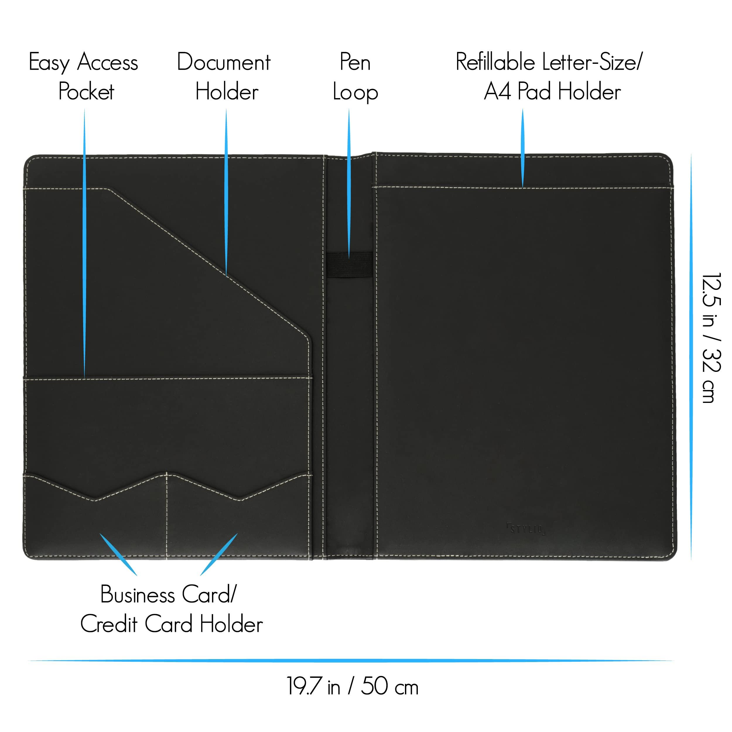 STYLIO Padfolio Portfolio Organizer Binder | Interview Resume Folder, Legal Document, Business Card Holder |w/Letter-Sized Notepad | Handsome Piano Noir Faux Leather Folio Matte Finish, Accent Stitch - Image 2