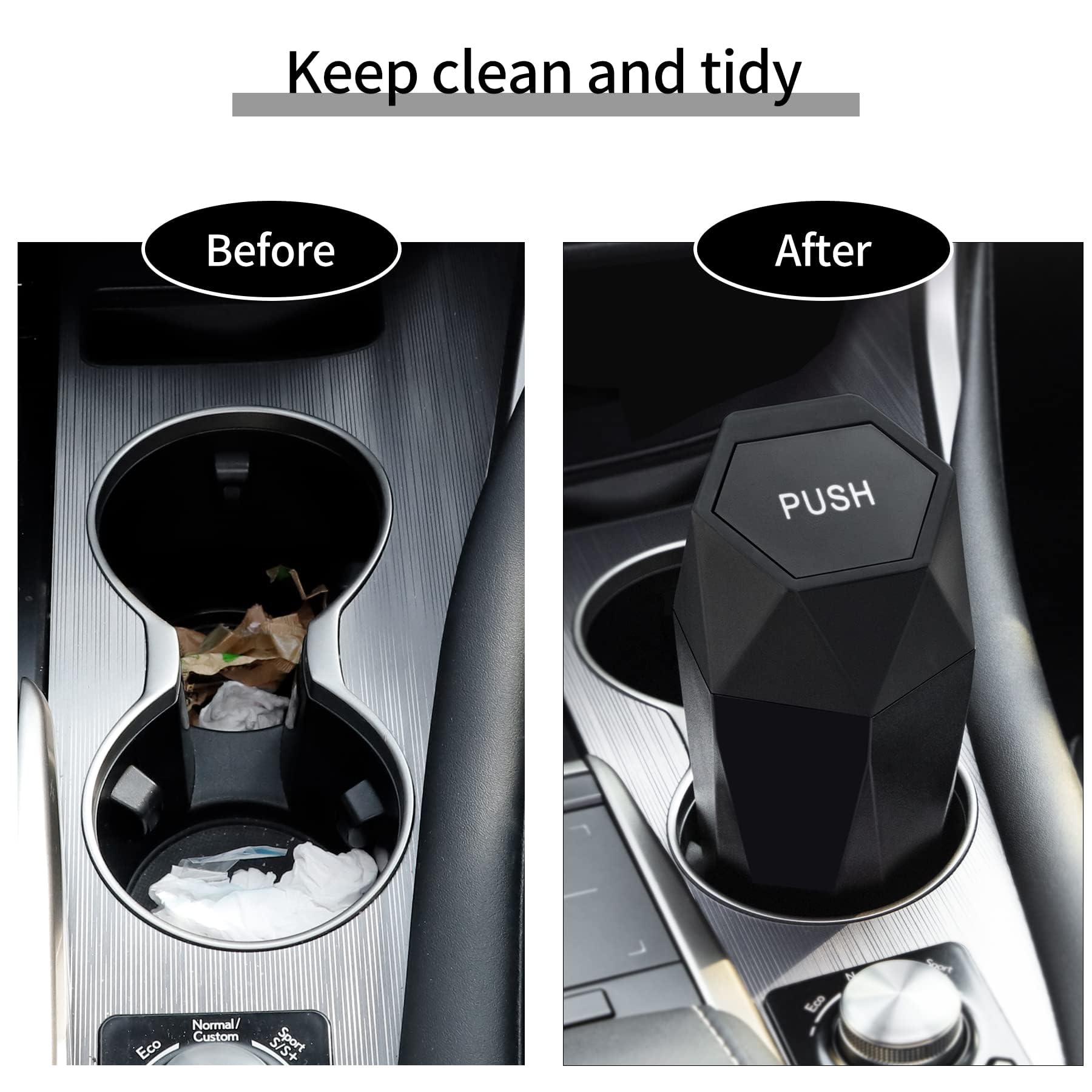 JUSTTOP Car Trash Can with Lid, Diamond Design Small Automatic Portable Trash Can, Easy to Clean, Used in Car Home Office Interior Accessories, 2PCS (Black) - Image 7