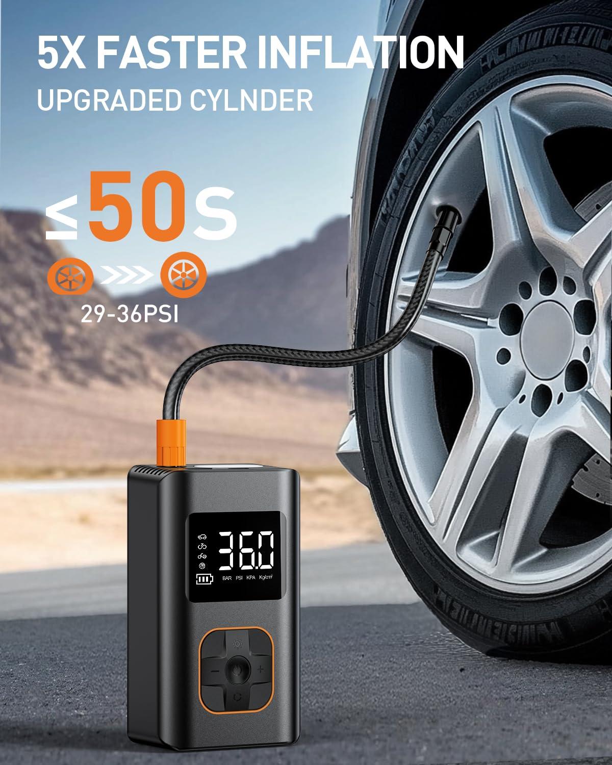 Tire Inflator Portable Air Compressor, 8000mAh Cordless Air Pump for Car Tires, 150 PSI Electric Bike Tire Pump with LED Light and Digital Pressure Gauge for Motorcycle, Auto, Ball, Bicycle - Image 2