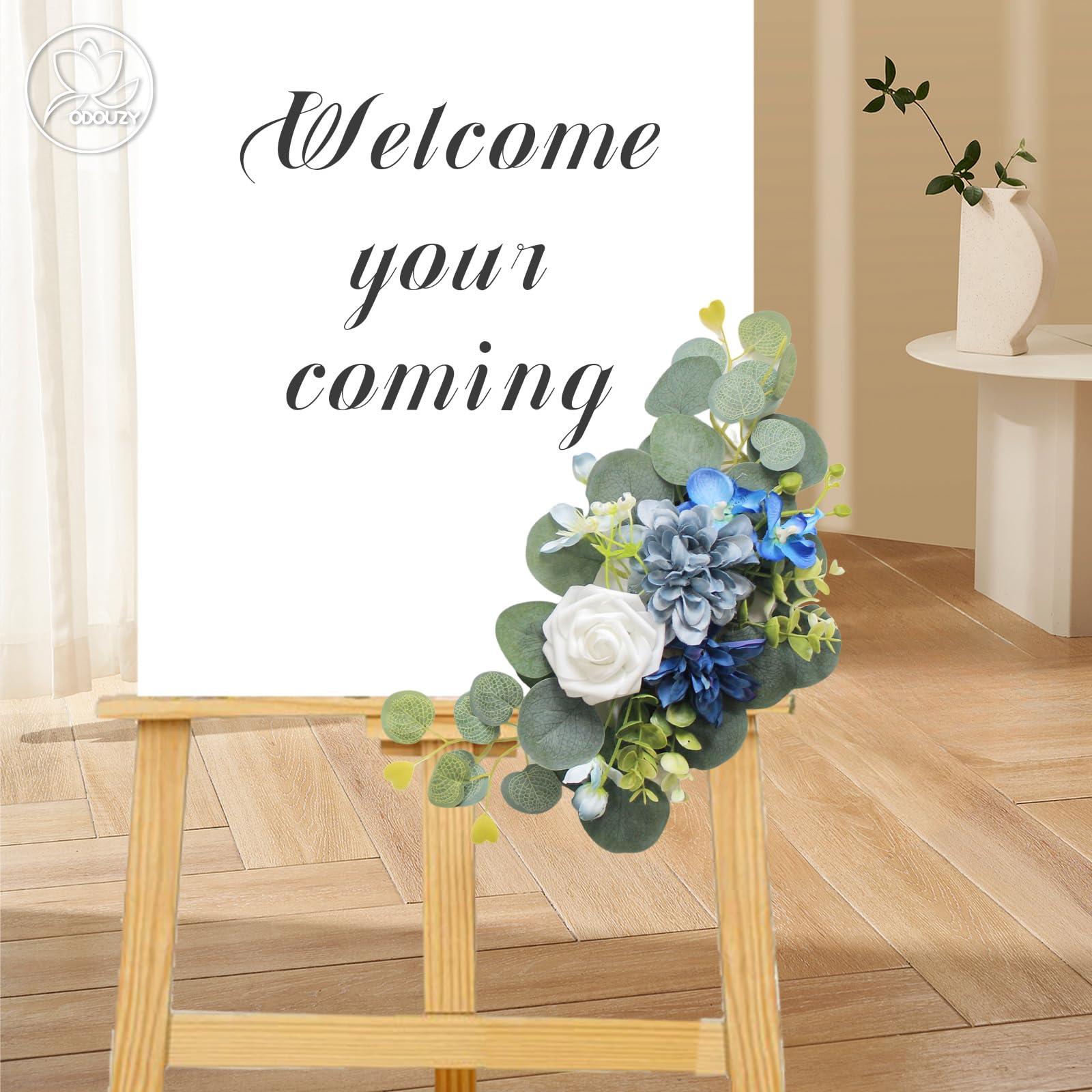 Odouzy Artificial Wedding Arch Flowers for Wedding Sign,Set of 2 for Wedding Welcome Ceremony Sign,Faux Floral Swags,Wedding, Banquet and Reception Backdrop Floral Decoration (Blue) - Image 5