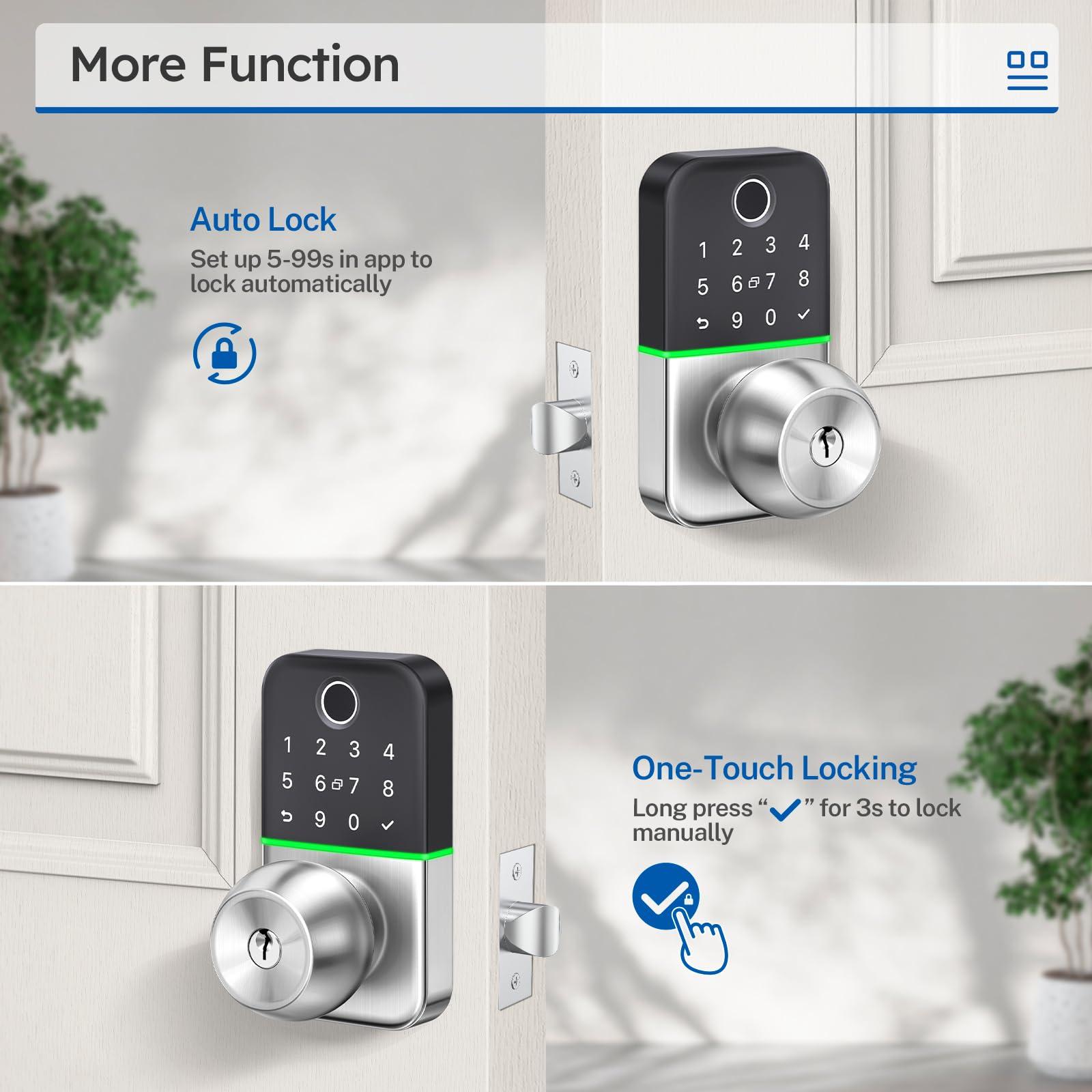 Keypad Smart Door Lock with Knob: Kucacci Keyless Entry Fingerprint Lock for Front Door - Keypad Digital Lock with Handle - Electronic Code Door Knob - Easy Installation - Generate Passcode Remotely - Image 4