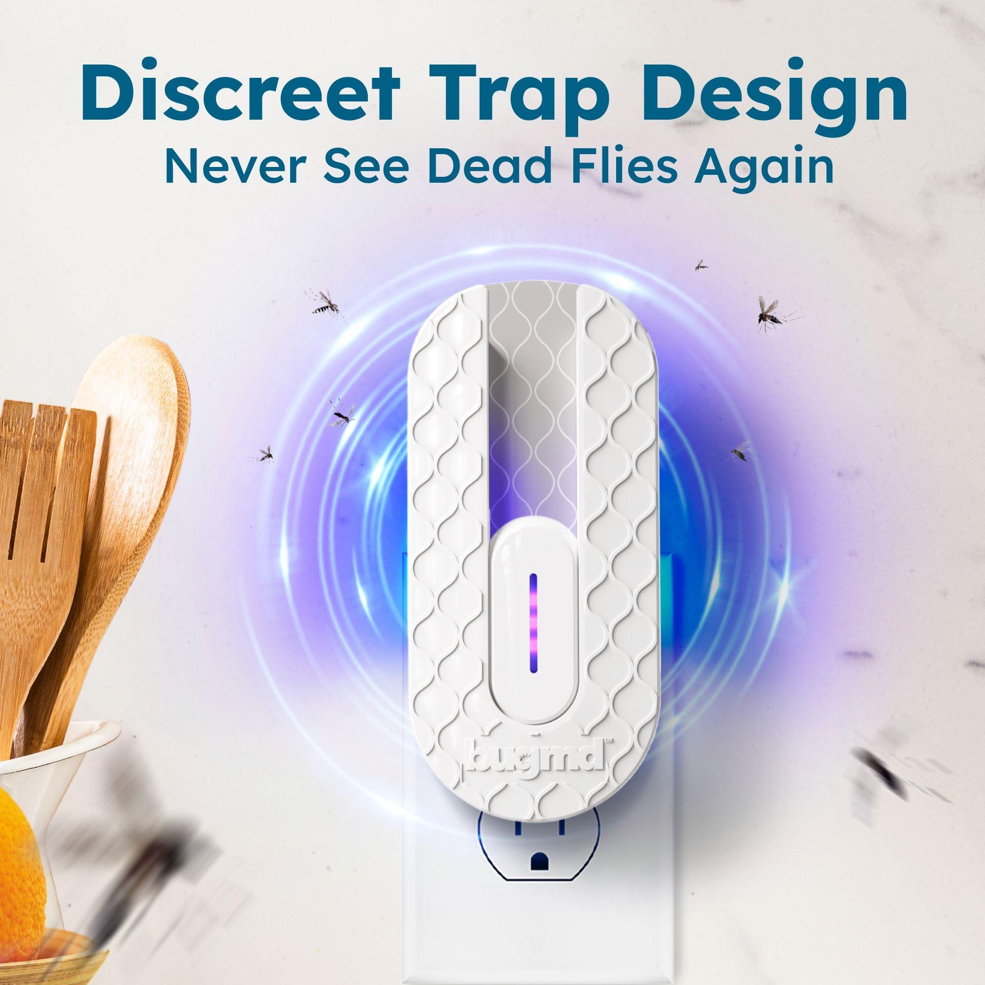 BugMD No Buzz Zone - Flying Insect Trap Catcher Indoor Fly Safer Home Fruit Traps for Gnat Moth Mosquito Bug Light Plug in Killer Refillable Uv Zapper Flea Inside and Indoors 1 Device + 6 Refill - Image 2