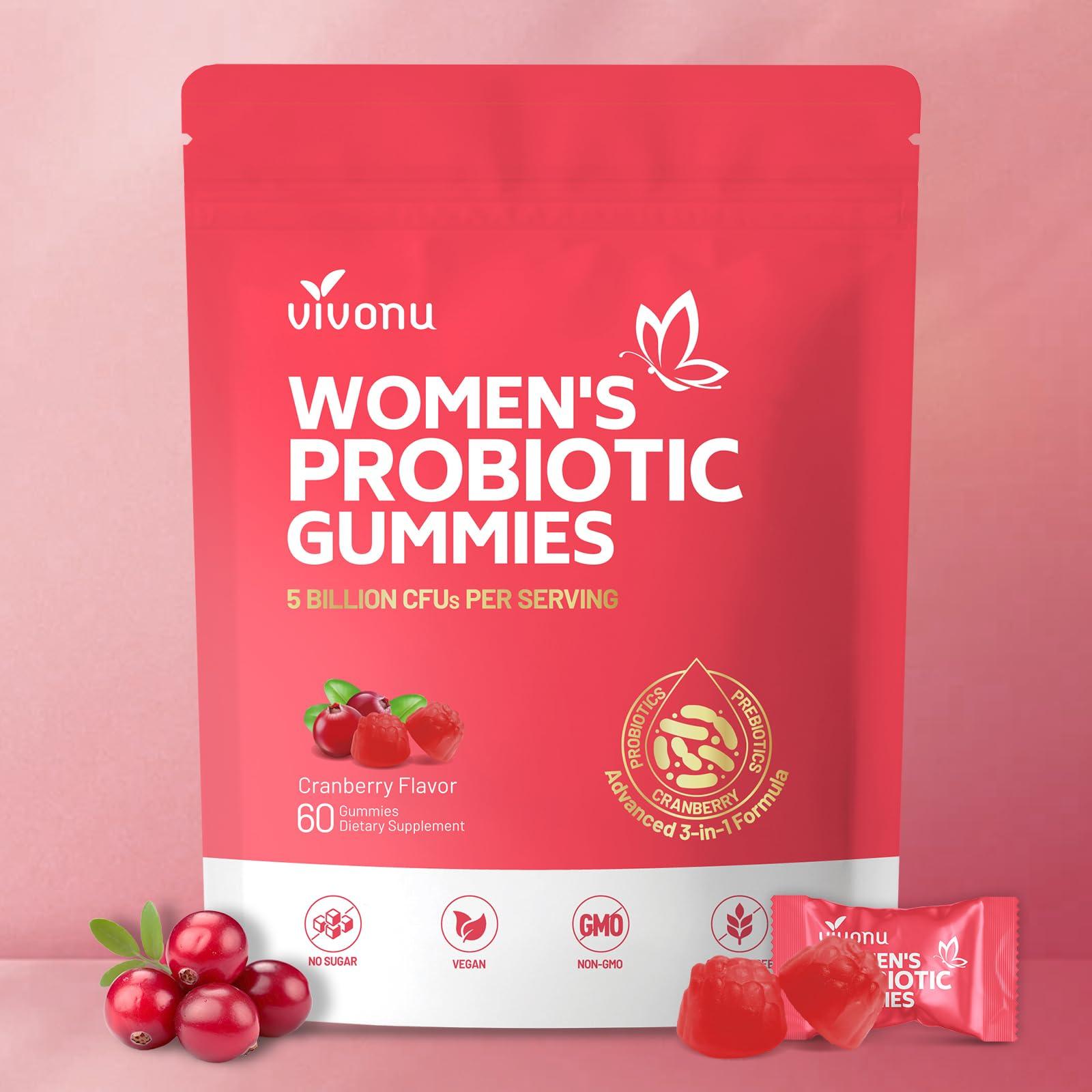 Vaginal Probiotics for Women, Feminine Balance pH Gummies for Healthy Odor, Yeast Balance & Flora + Vitamin C for Immune Support -Cranberry