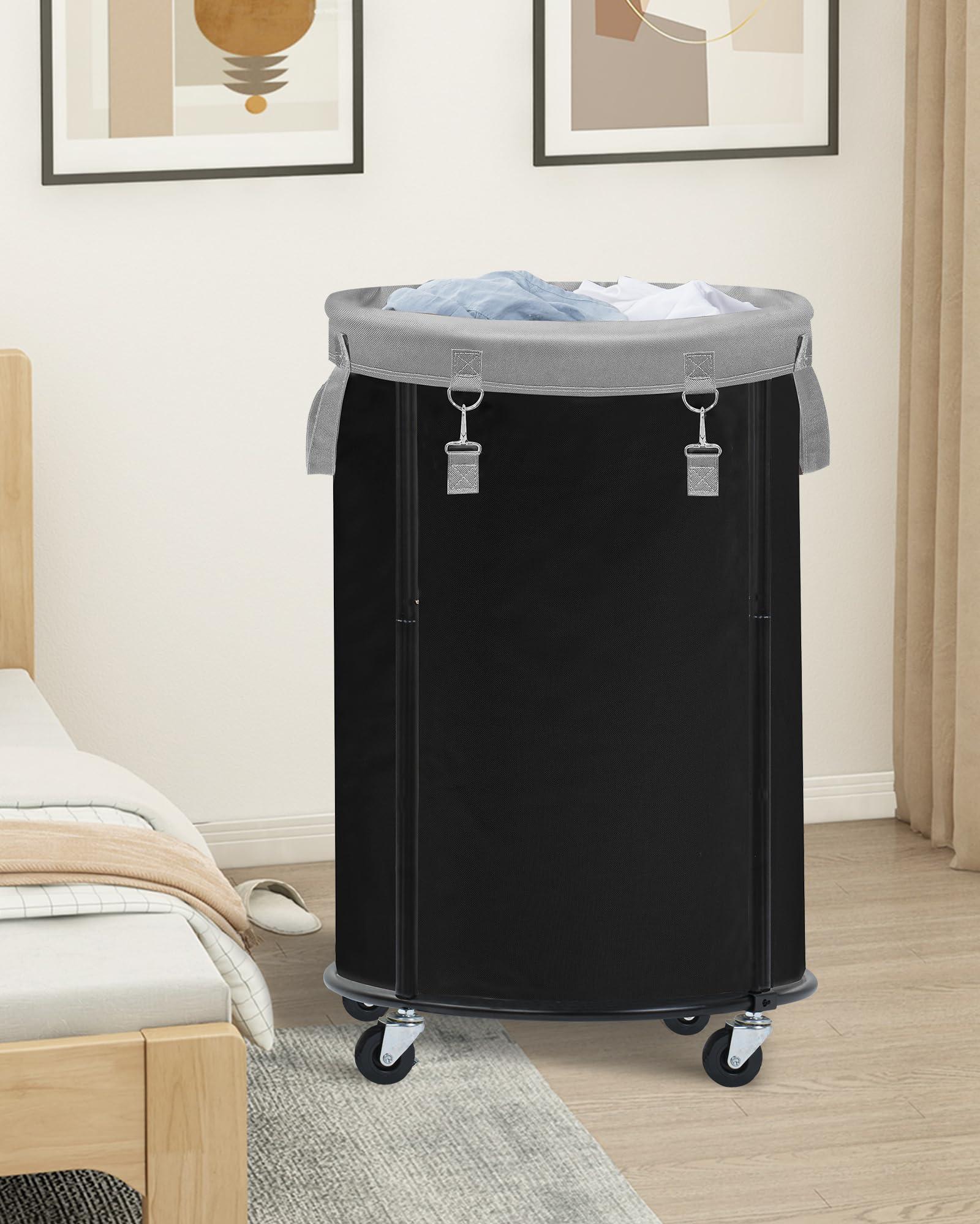 STORAGE MANIAC Rolling Laundry Hamper with Wheels 110L Laundry Basket, Round Laundry Cart with Metal Frame and Removable Bag, Clothes Hamper for Bedroom, Bathroom, Dorm Room, Laundry Room, Black - Image 8
