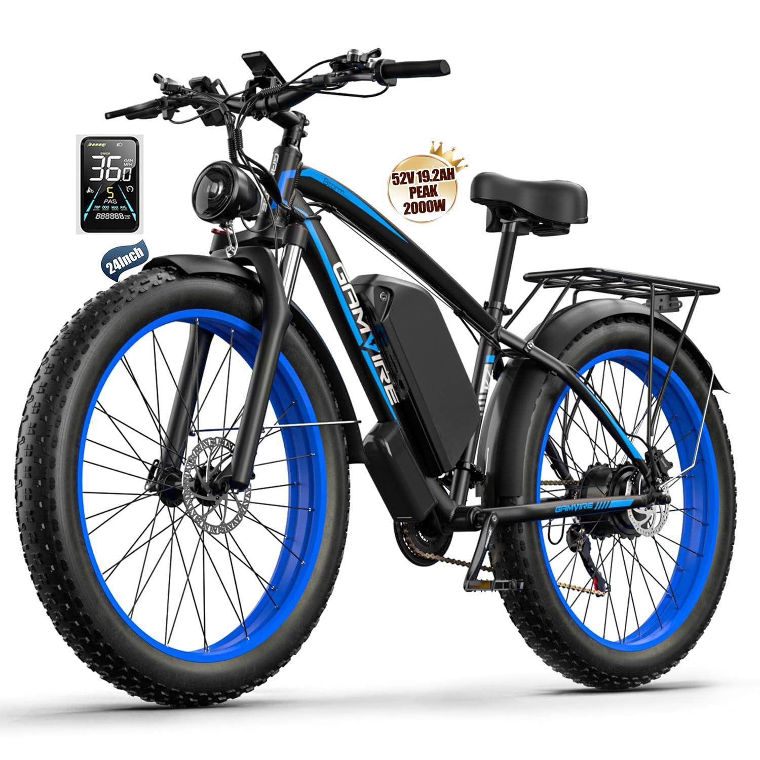 24"/26" Ebike for Adults Electric, 52V 19.2Ah/32Ah, Peak 2000W/2500W E-Bike, 36/40MPH, 70 Miles/100Miles Long Range, Hydraulic Disc Brake, Off Road Snow Mountain E-Bike, Fat Tire Fast Electric Bicycle