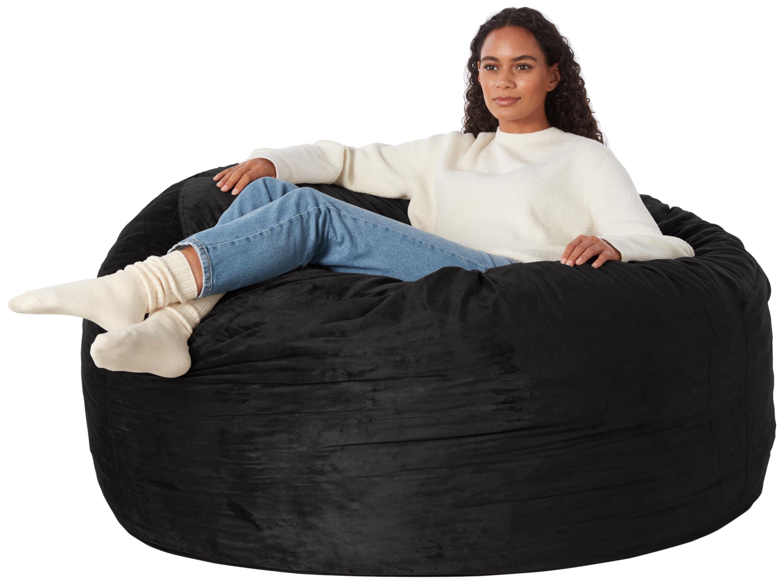 Amazon Basics Large Bean Bag Chairs for Adults, 5 ft Black Memory Foam Filled with Solid Microfiber Cover